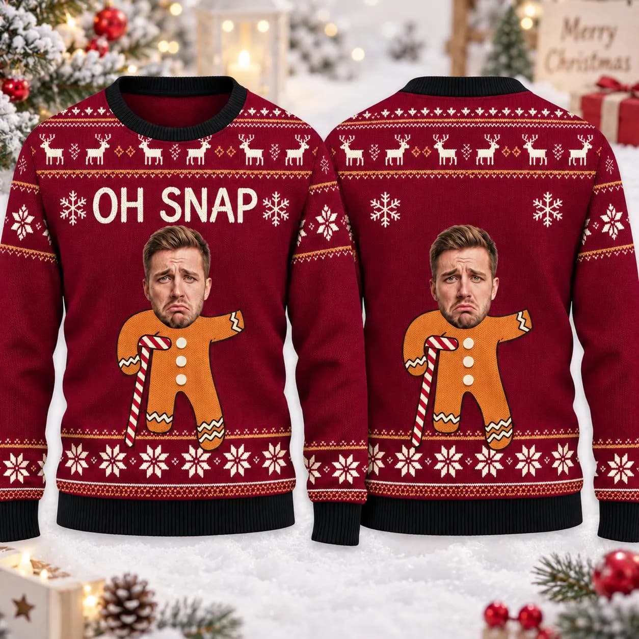Custom Face Ugly Christmas Sweater, Personalized Photo Christmas Jumper, Funny Gingerbread Sweater, Ugly Xmas Party Gift