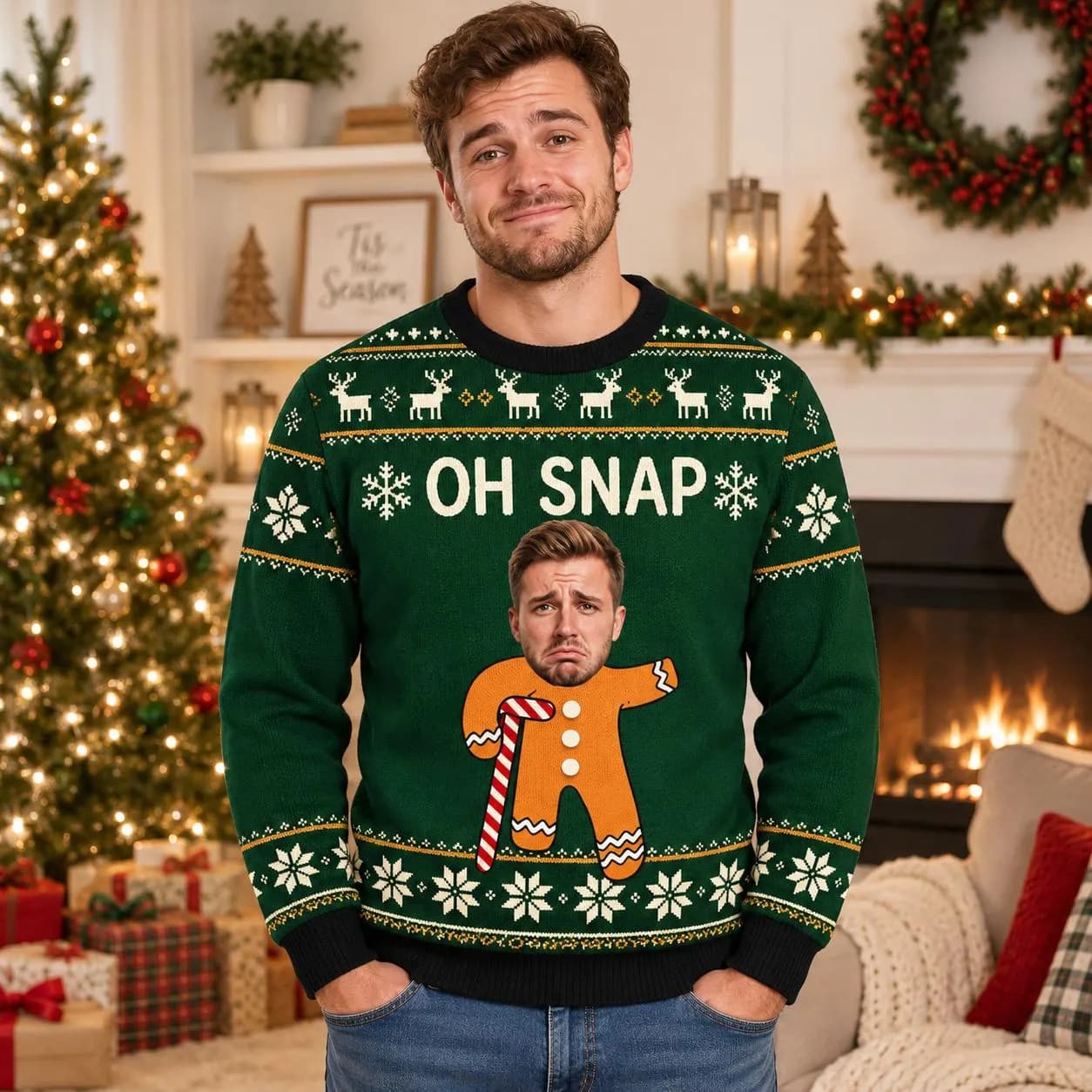 Custom Face Ugly Christmas Sweater, Personalized Photo Christmas Jumper, Funny Gingerbread Sweater, Ugly Xmas Party Gift - image 3