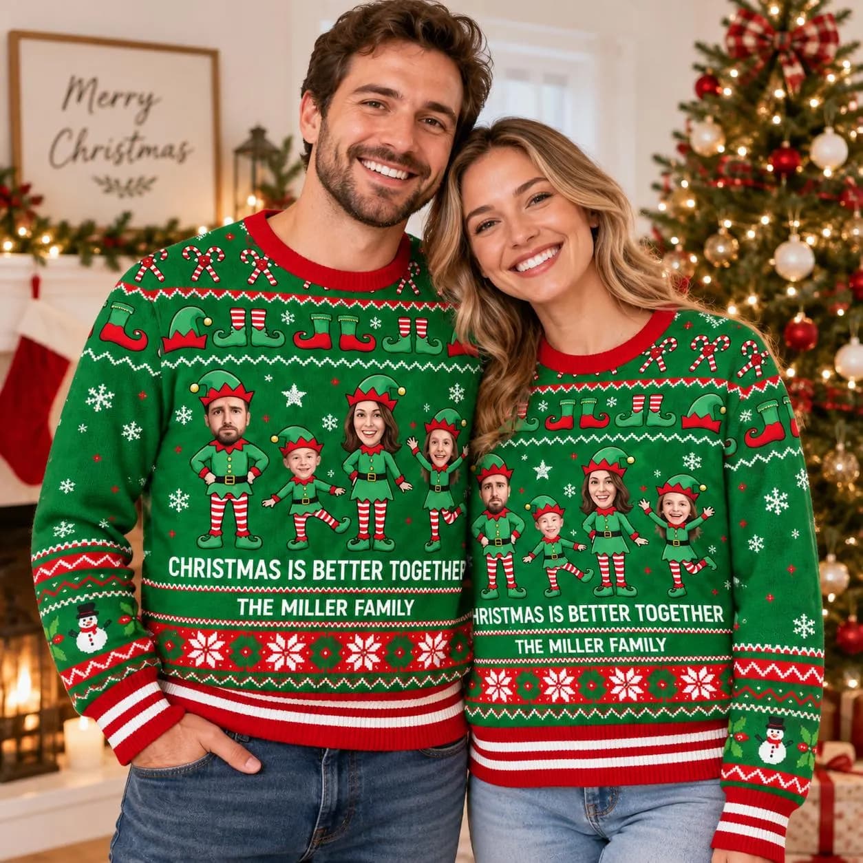 Custom Family Ugly Christmas Sweater, Personalized Face Sweater, Elf Family Christmas Sweatshirt, Custom Xmas Gift - image 3