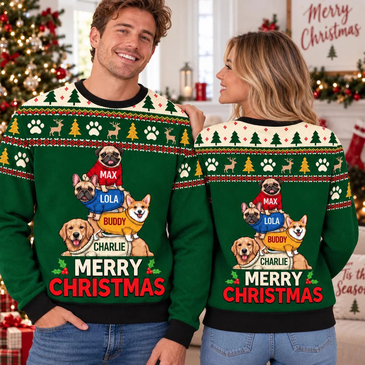 Custom Dog Name Christmas Sweater, Personalized Pet Ugly Xmas Jumper, Multiple Dogs Christmas Sweater, Dog Mom Dad Gift