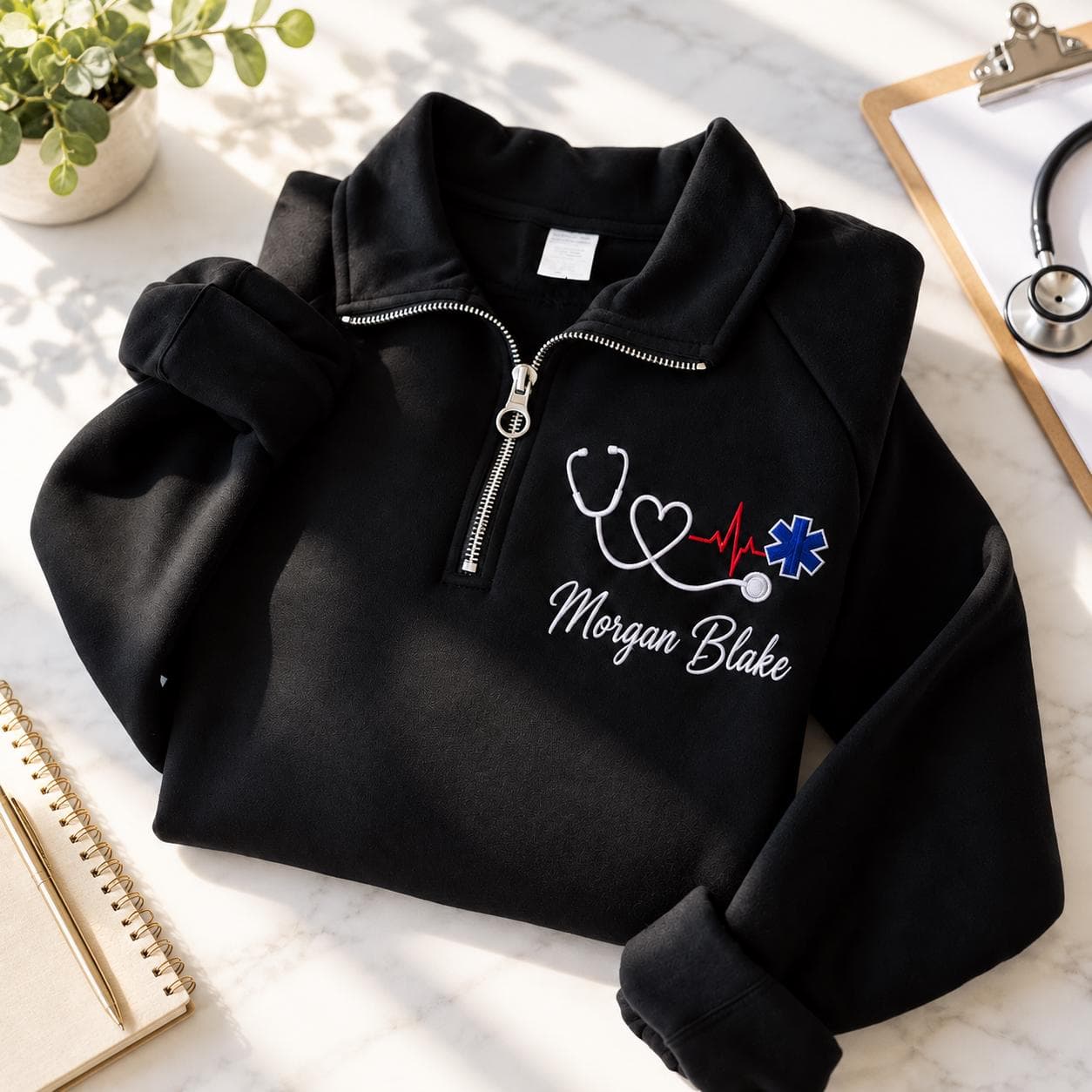 Personalized Embroidered EMT Quarter Zip Sweatshirt, Paramedic Pullover, EMS First Responder Gift, Custom Name Medical Sweatshirt - image 3