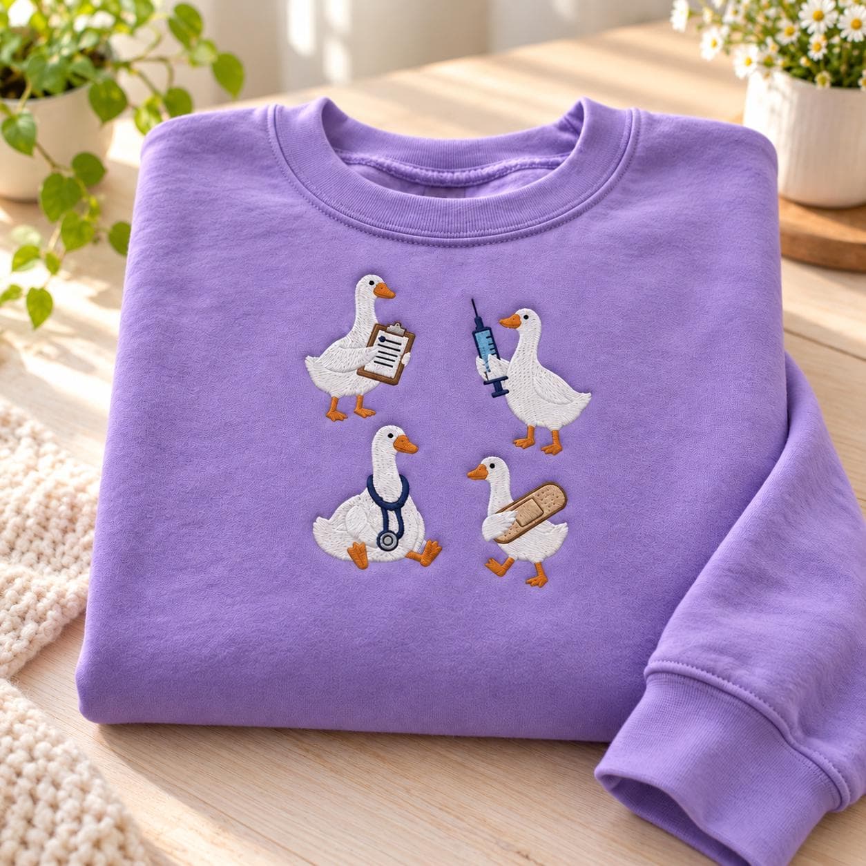 Nurse Goose Sweatshirt, Embroidered Medical Duck Crewneck, Funny Gift, Nursing Student Gift, Healthcare Worker Sweatshirt