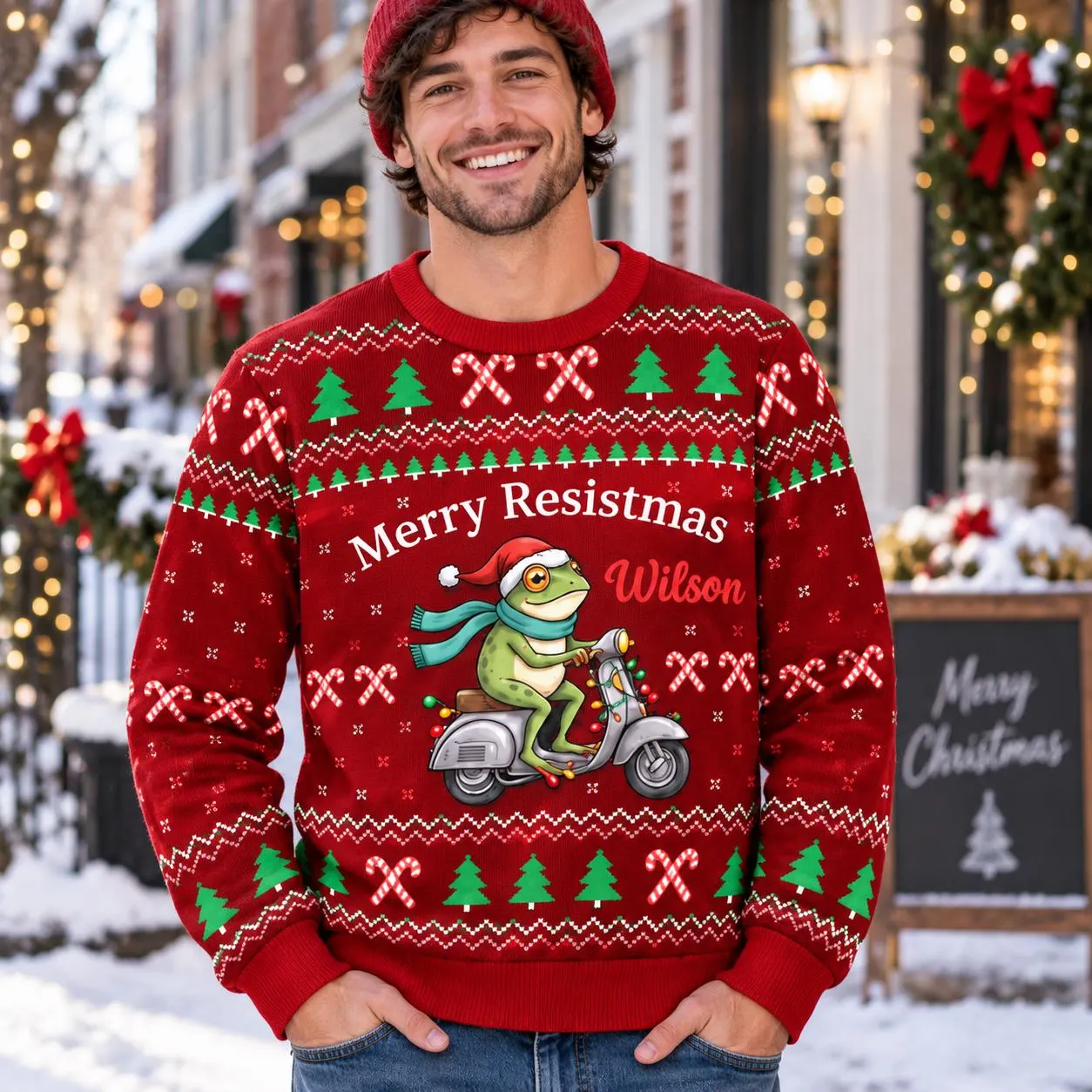 Personalized Frog Ugly Christmas Sweater, Custom Name Christmas Sweatshirt, Funny Frog Xmas Sweater, Frog Lover Gift, Holiday Party Sweater - image 3