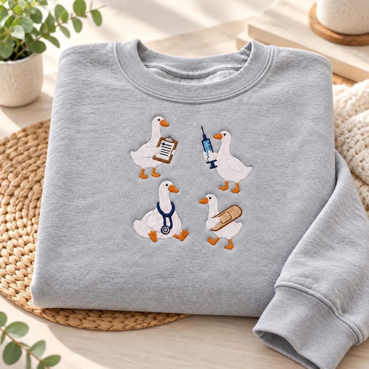 Nurse Goose Sweatshirt, Embroidered Medical Duck Crewneck, Funny Gift, Nursing Student Gift, Healthcare Worker Sweatshirt - image 3