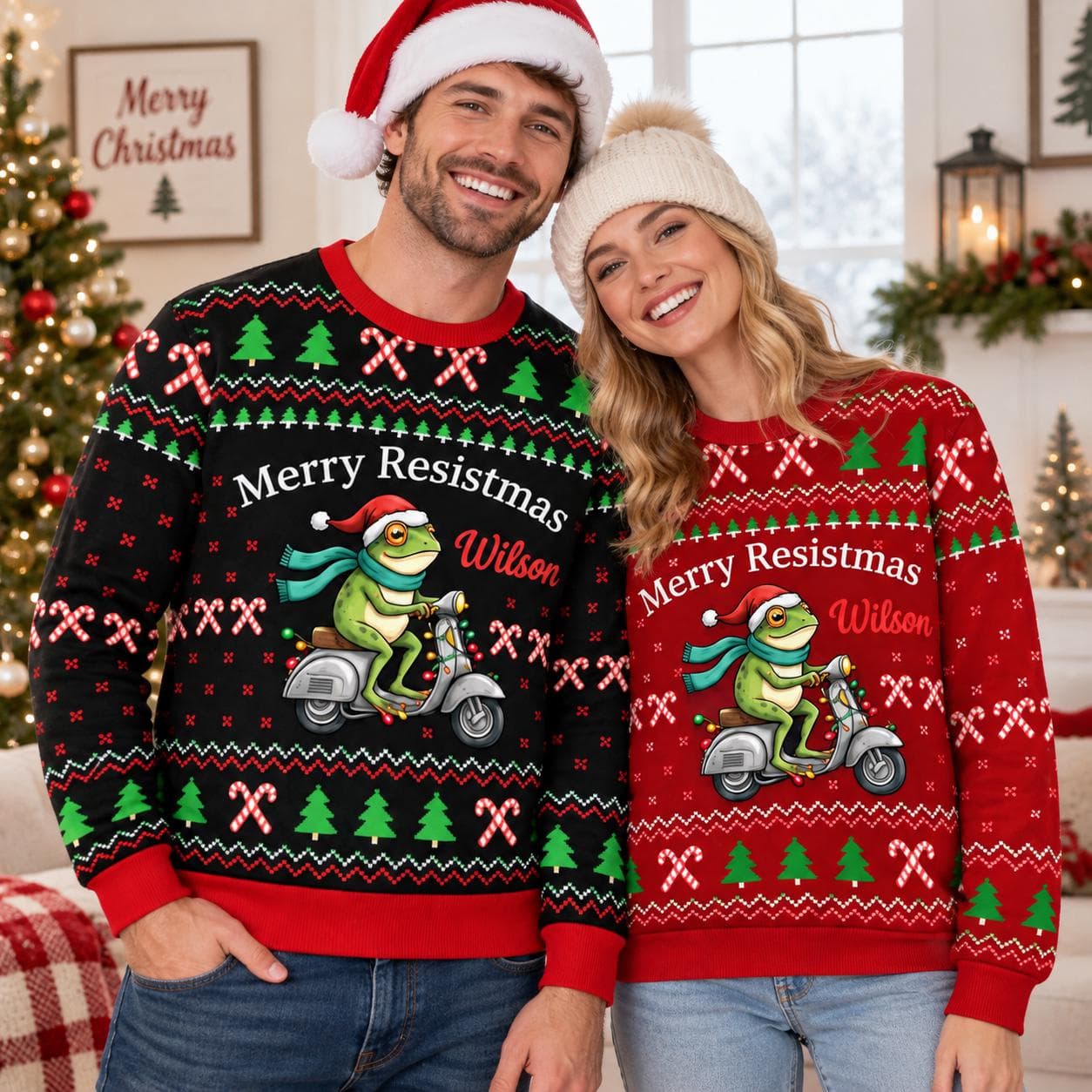 Personalized Frog Ugly Christmas Sweater, Custom Name Christmas Sweatshirt, Funny Frog Xmas Sweater, Frog Lover Gift, Holiday Party Sweater - image 4