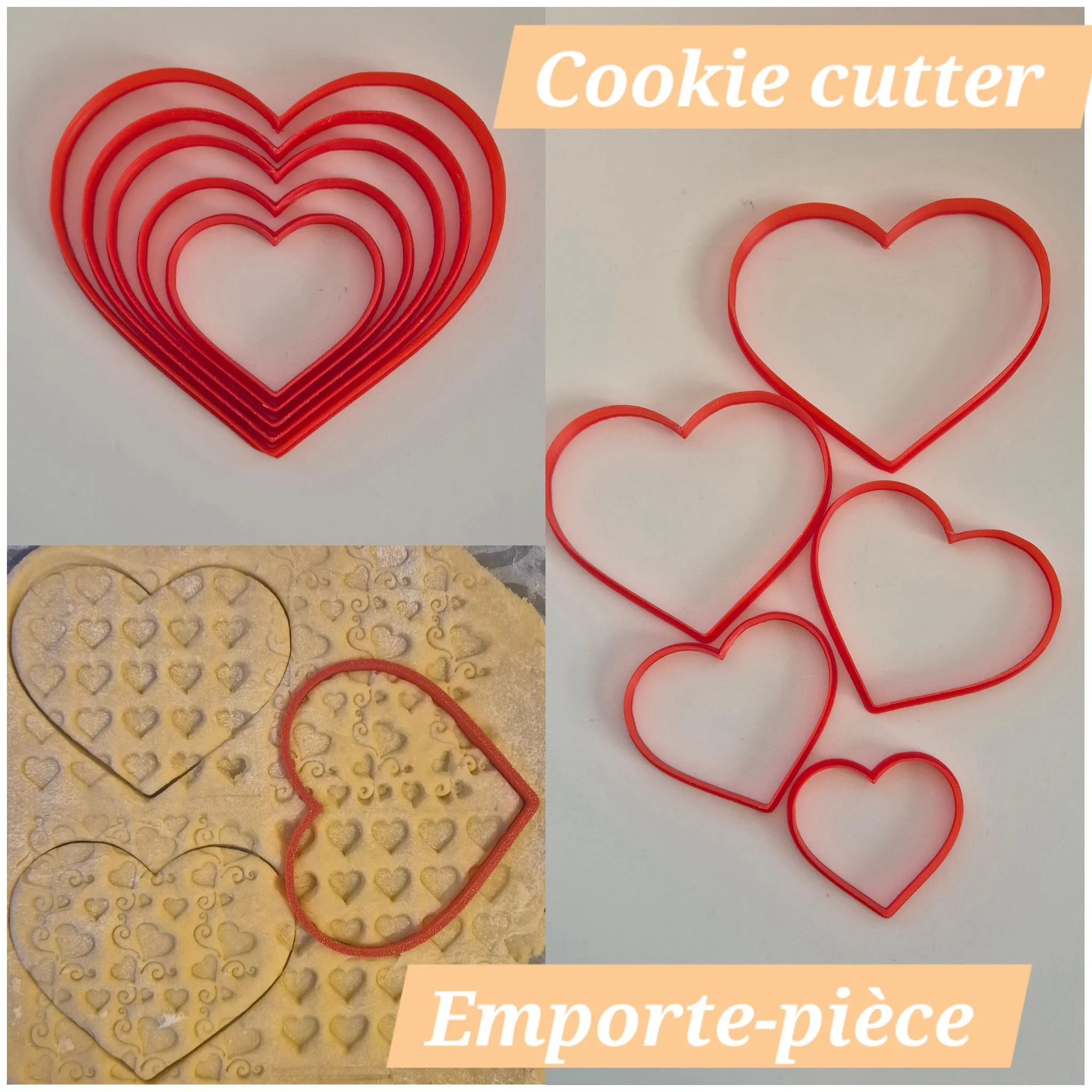 Lot de 5 Emporte-pièces Cœur - Cookie cutter - Biscuit - Pâte à sucre - Saint -Valentin - Accessoire pâtisserie -Valentine's day - Amour