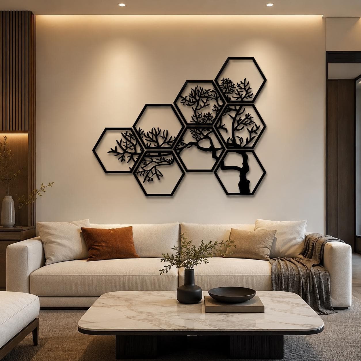 Geometric Tree Branch Wall Art: Modern Hexagon Acrylic Decor