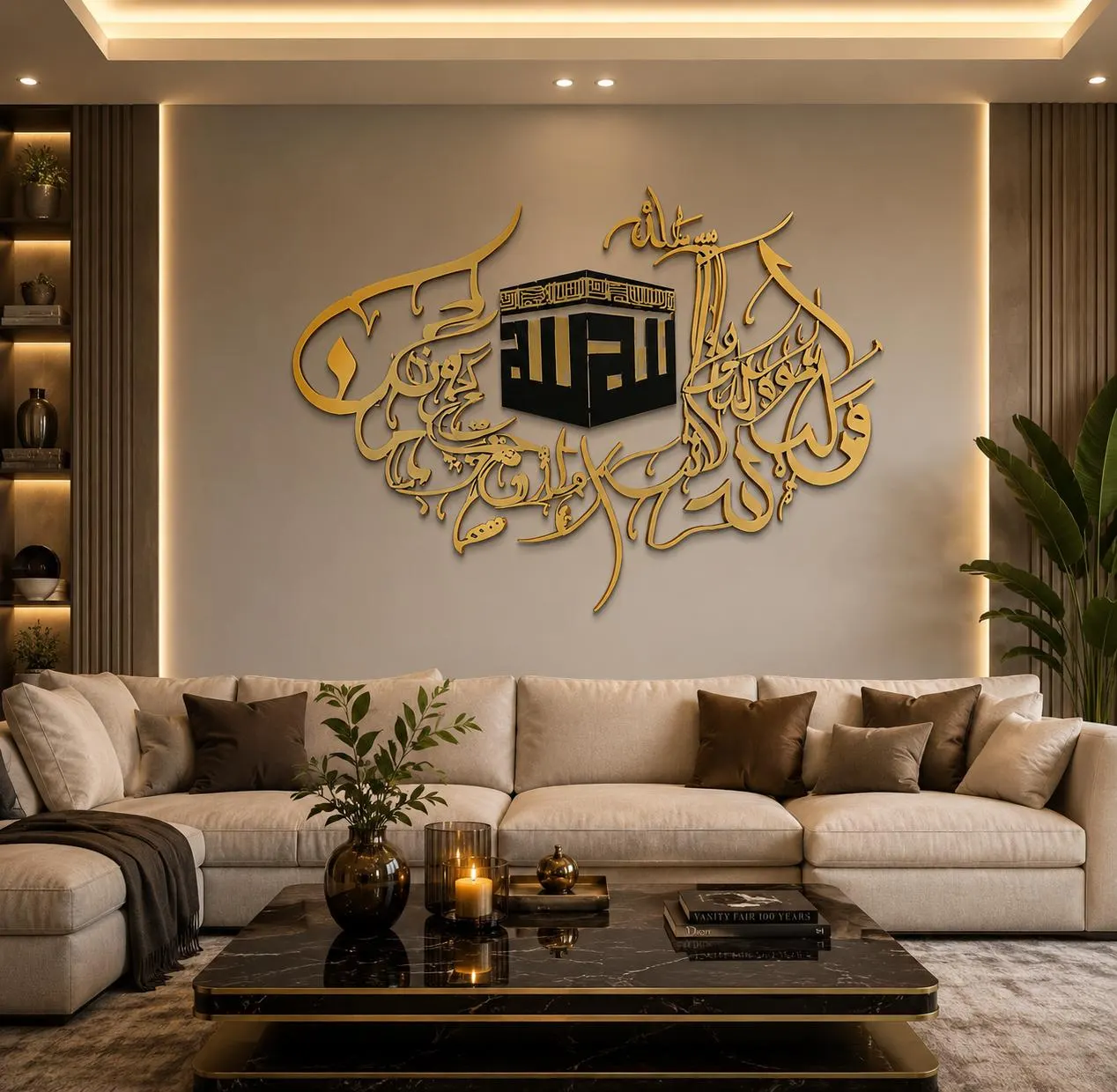Kaaba Sharif Islamic Wall Art – Arabic Calligraphy Décor (Mirror Gold)