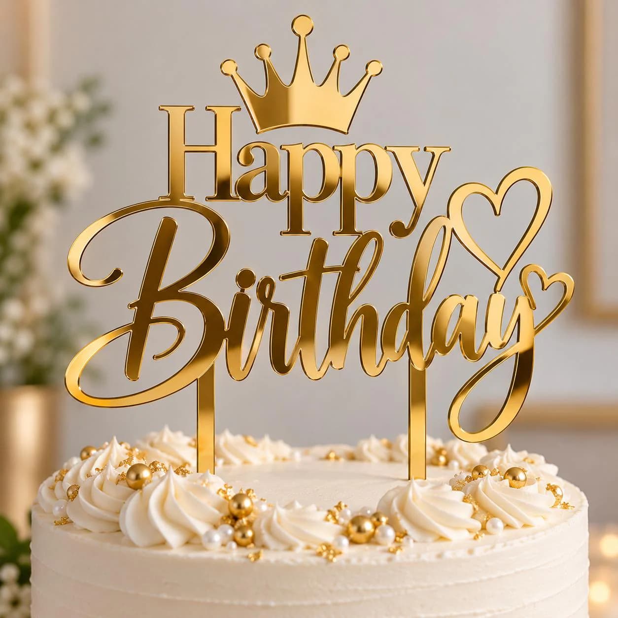 Happy Birthday Cake Topper – Personalised Gold Acrylic Cake Decoration - image 3