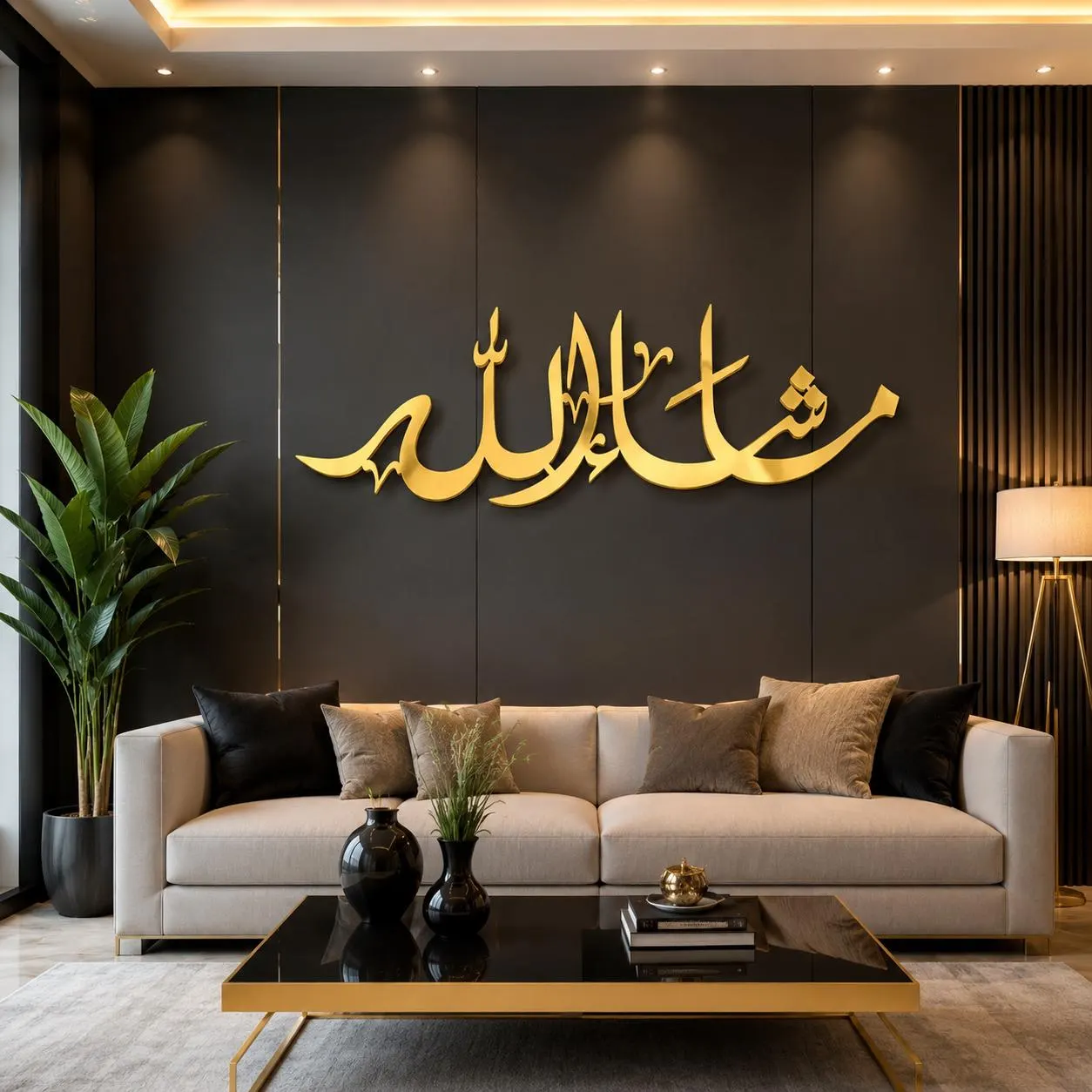 Mashallah Arabic Calligraphy Wall Art, Modern Islamic Home Decor (Acrylic)