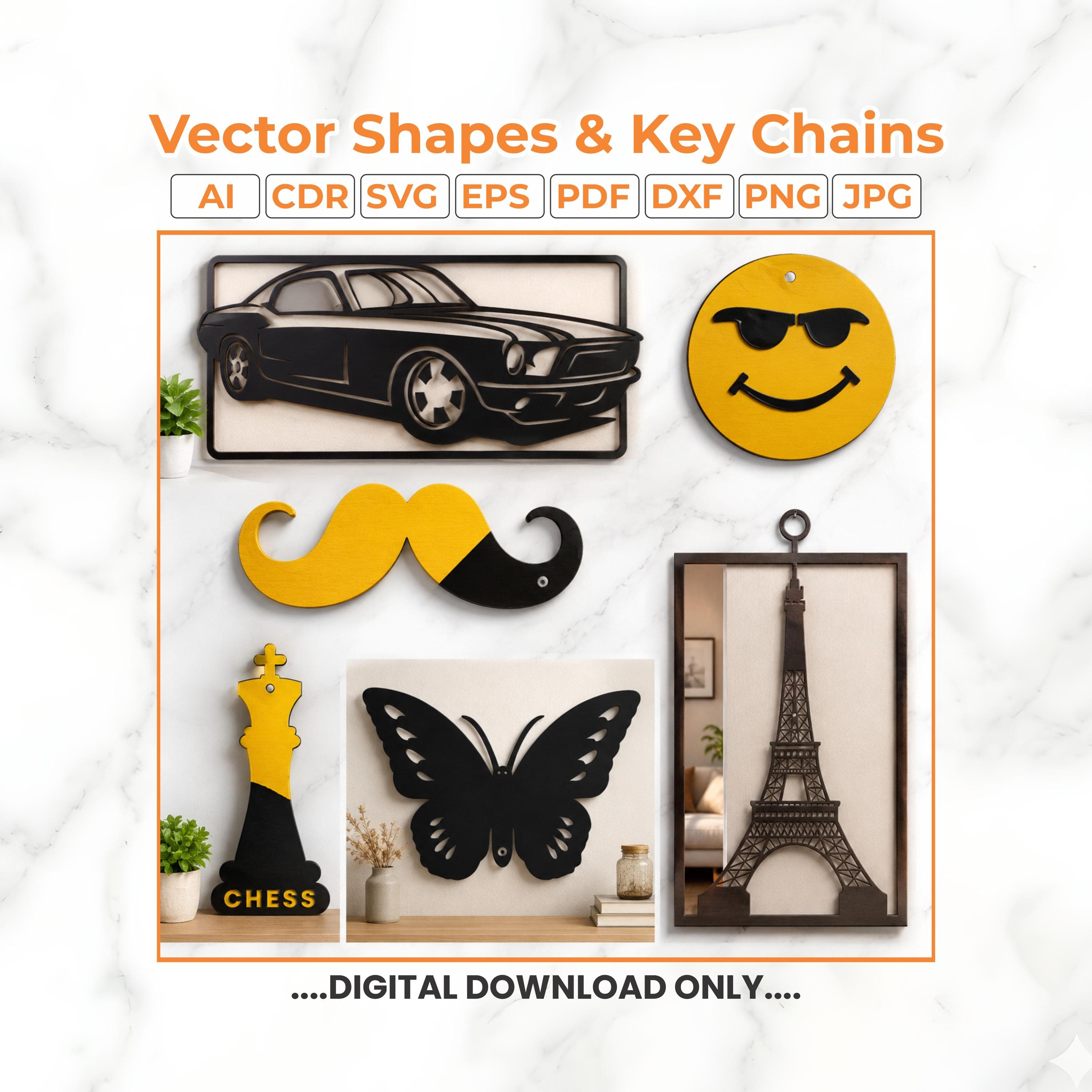 Vector cutouts & keychains, home decor, wall art