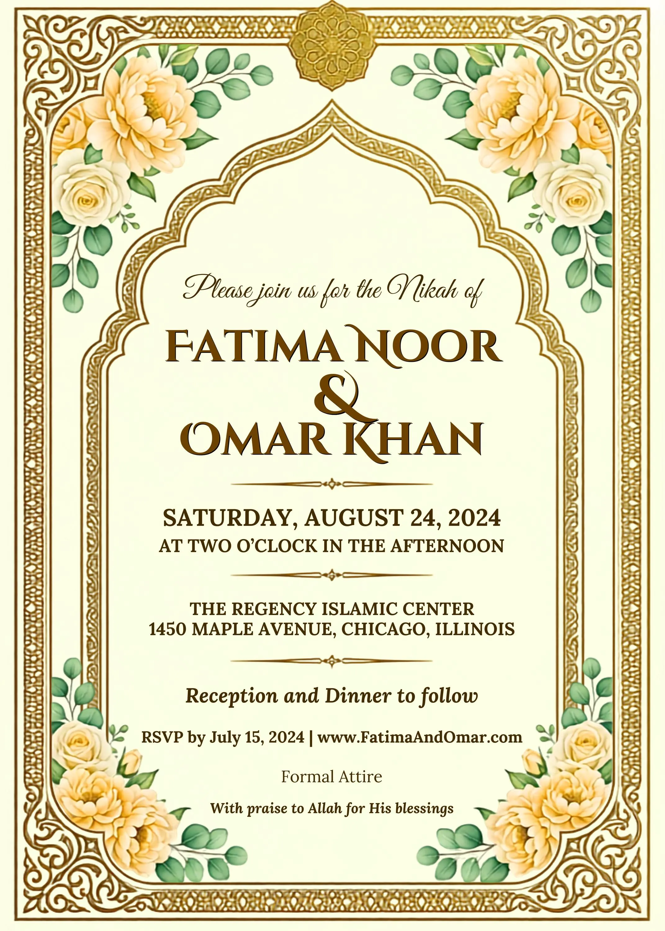 Ivory Gold Nikah Invitation Suite | Islamic Floral Canva Template (Digital Download) - image 4