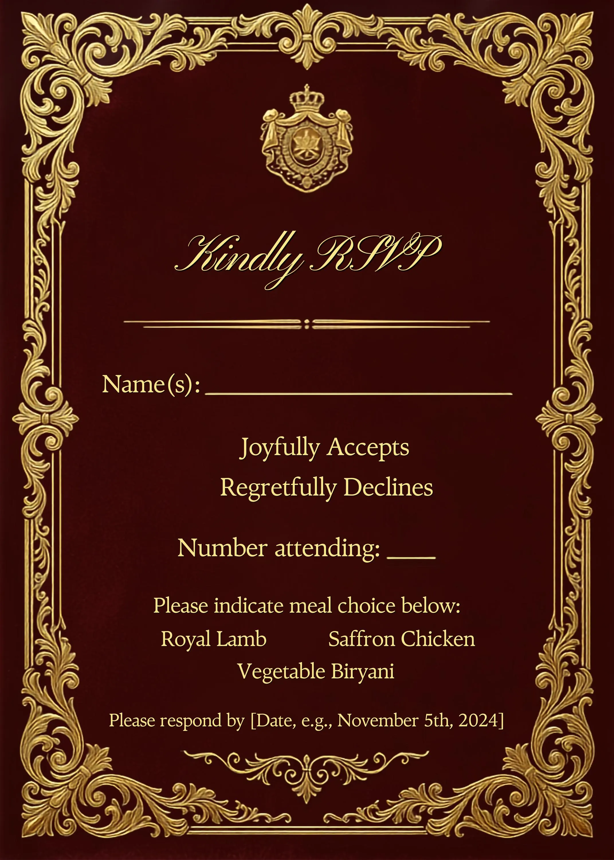 Royal Red Velvet Nikah Invitation Suite | Baroque Gold Canva Template (Digital Download)