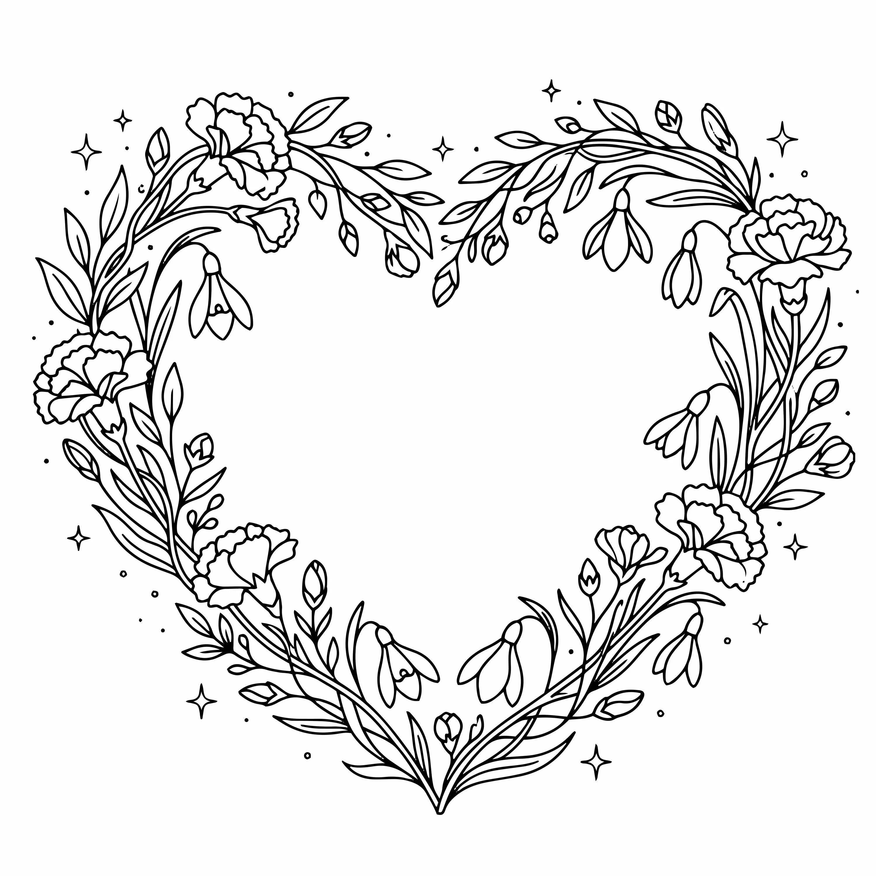 January Birth Flower Wreath Svg Carnation Snowdrop Heart Frame Line Art Name Cricut Png Eps Ai Dxf