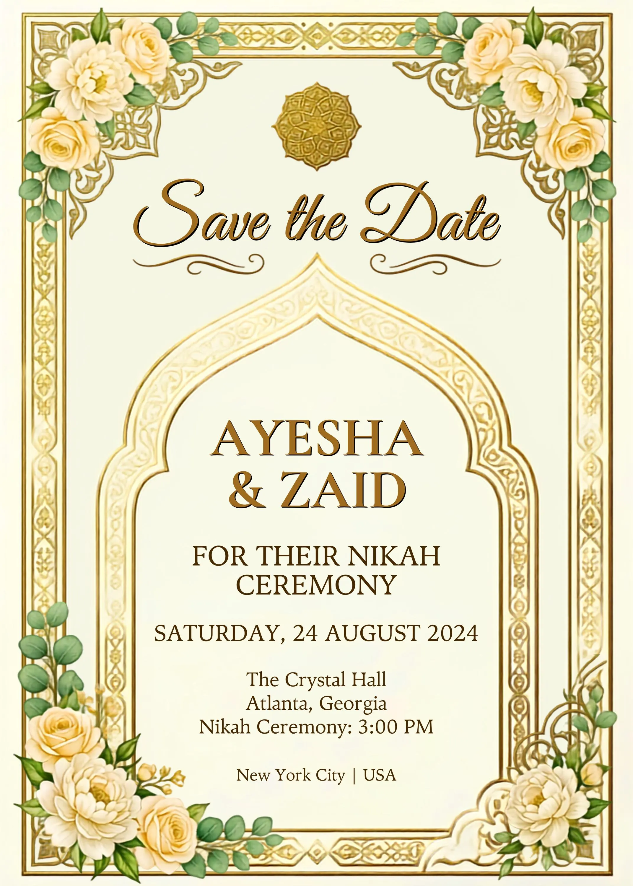 Ivory Gold Nikah Invitation Suite | Islamic Floral Canva Template (Digital Download)