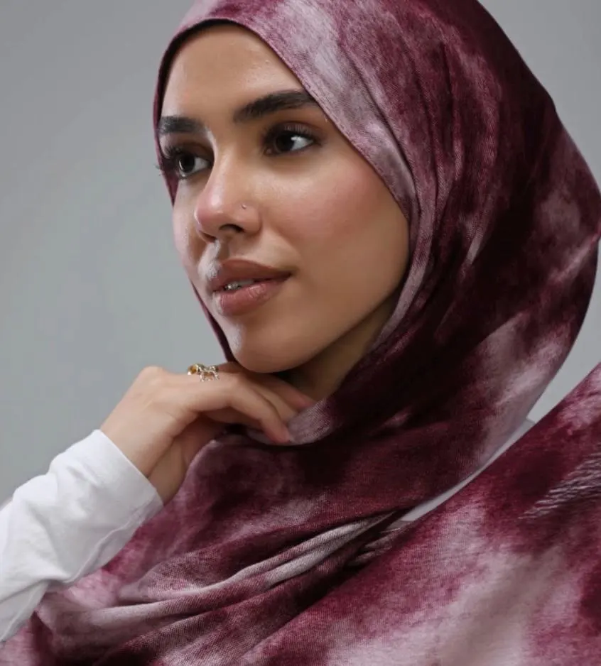 Burgundy Modal Hijab, Sponge Print, Lightweight Muslim Headscarf