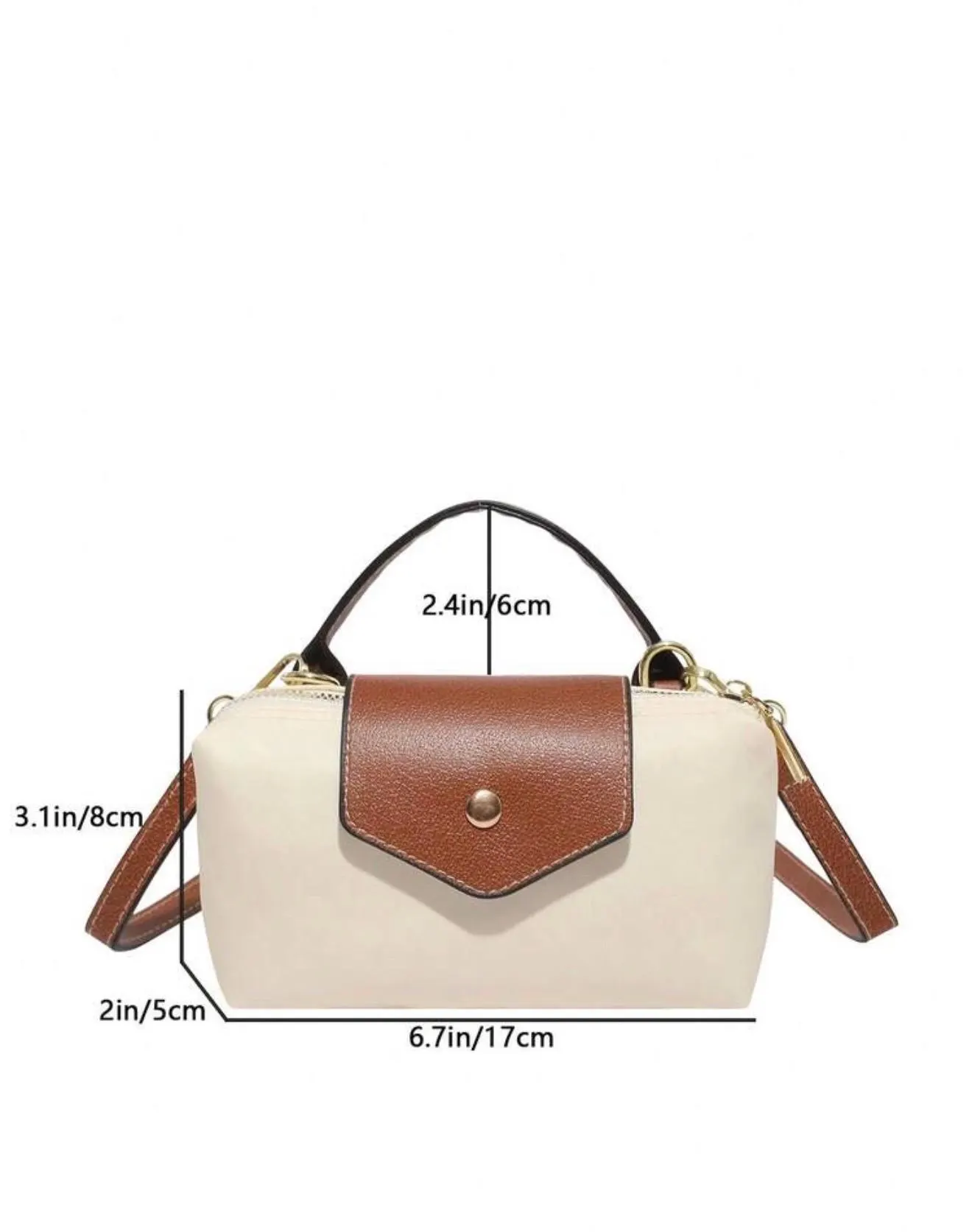 Chic Mini Crossbody Bag: Cream/Brown, Gold-Tone Hardware, Top Handle Purse - image 4