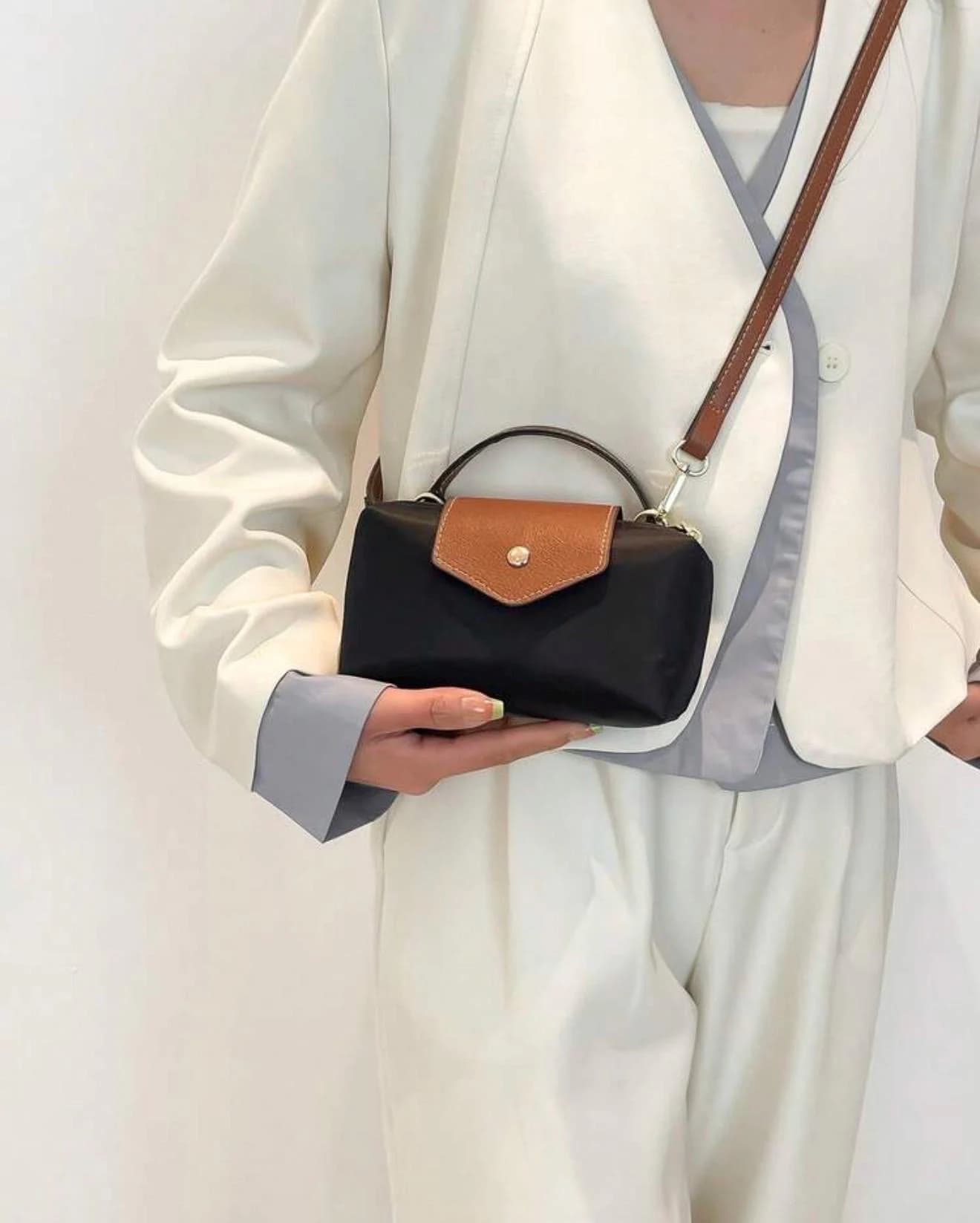 Chic Mini Crossbody Bag: Cream/Brown, Gold-Tone Hardware, Top Handle Purse - image 3