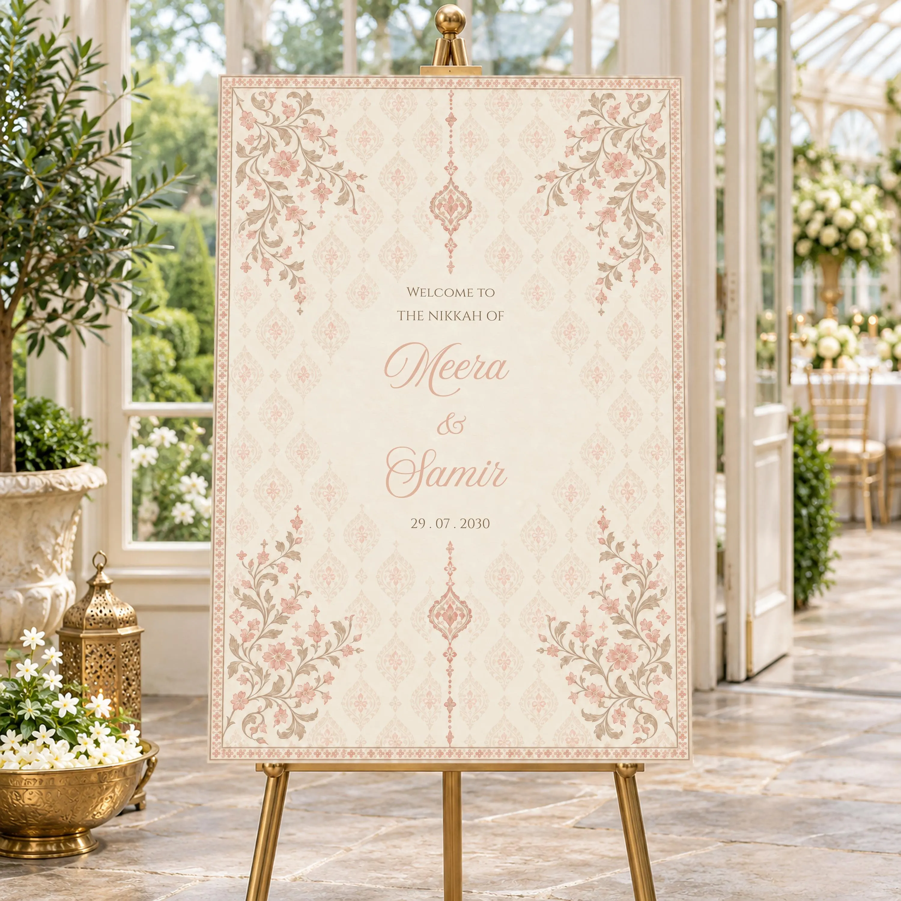 Taupe Brown Nikkah Welcome Sign, Islamic Wedding Entrance Board, Arabesque Medallion, Walima Decor, Editable Canva Template, KAMILA - image 5
