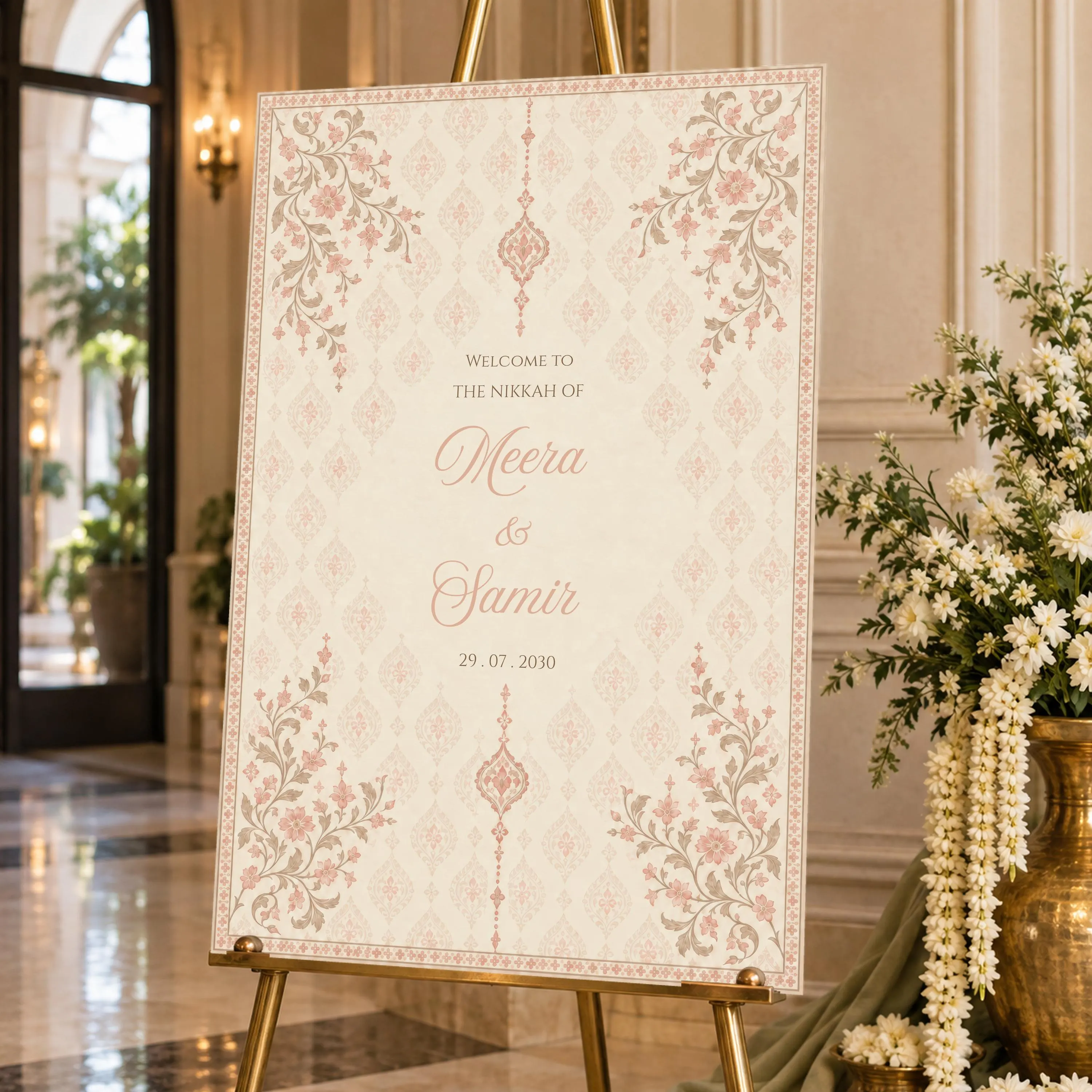 Taupe Brown Nikkah Welcome Sign, Islamic Wedding Entrance Board, Arabesque Medallion, Walima Decor, Editable Canva Template, KAMILA