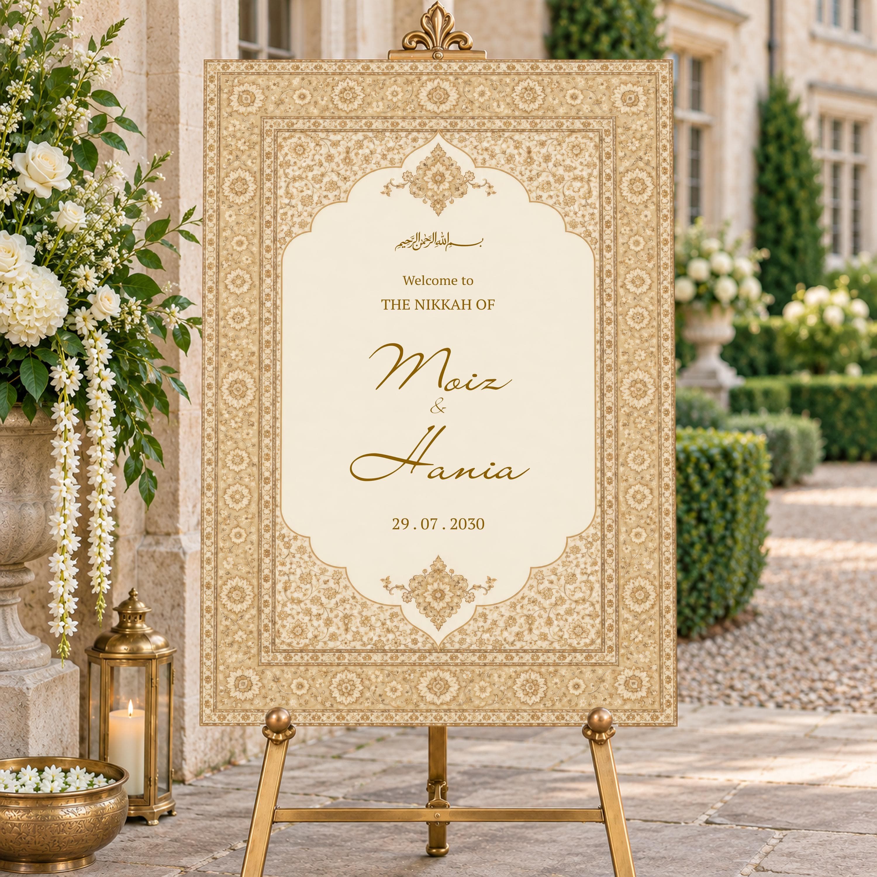 Gold Nikkah Welcome Sign, Islamic Wedding Reception Board, Persian Carpet, Walima Decor, Editable Canva Template, FARIDA - image 5