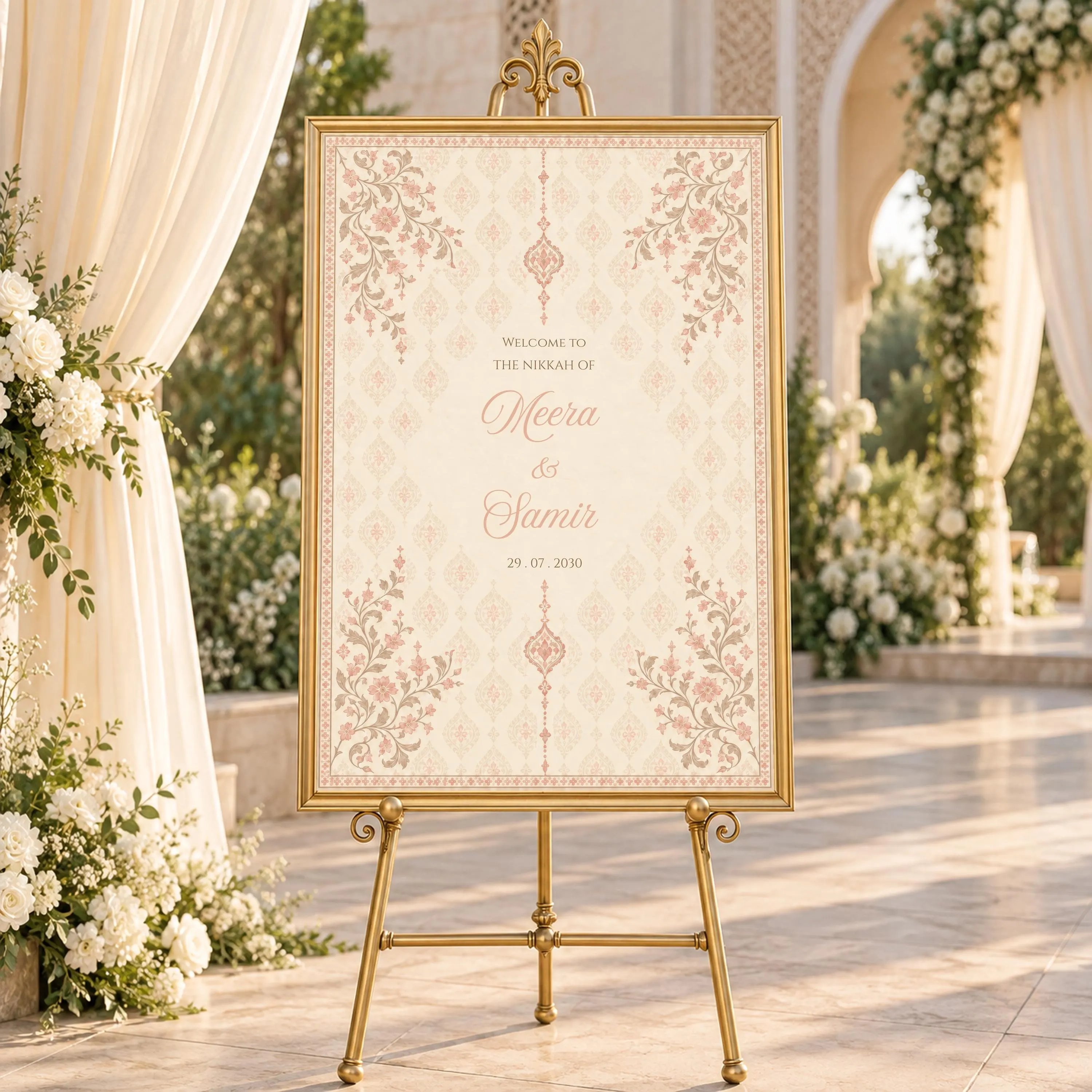 Taupe Brown Nikkah Welcome Sign, Islamic Wedding Entrance Board, Arabesque Medallion, Walima Decor, Editable Canva Template, KAMILA - image 4