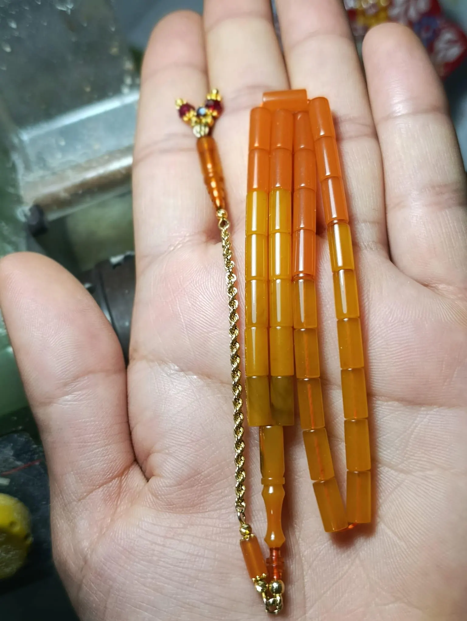 Authentic Ottoman Faturan Tasbih, 9g Sıkma Bakelite Rosary with Gold Tassel, Master Bahadir Kilic Misbaha, Cylinder Cut Worry Beads