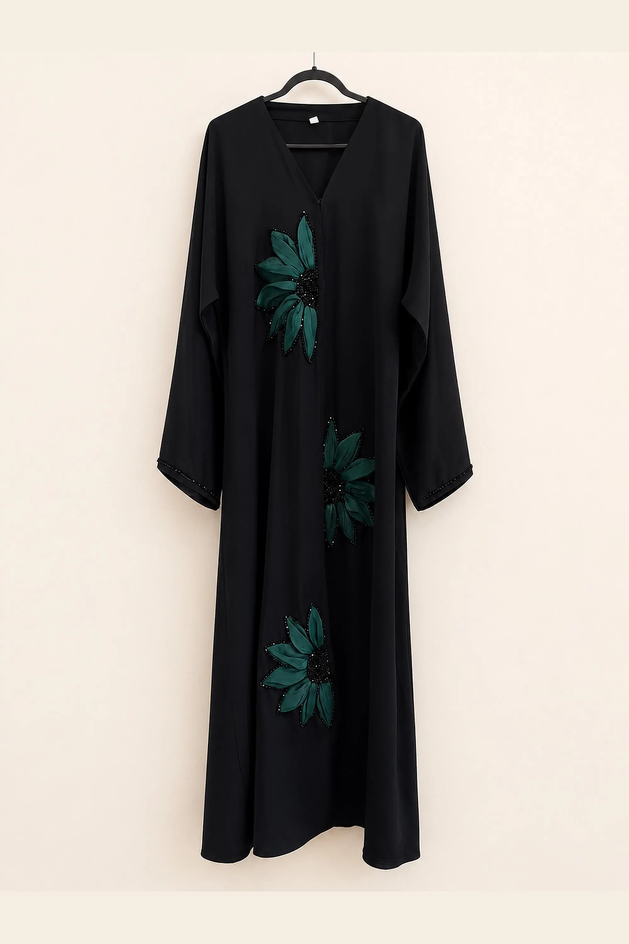 Luxury Black Floral Embellished Open Front Abaya, Nida Style Modest Maxi Dress, Liyana Abaya, Size 54, Ramadan and Eid Outfit - image 2