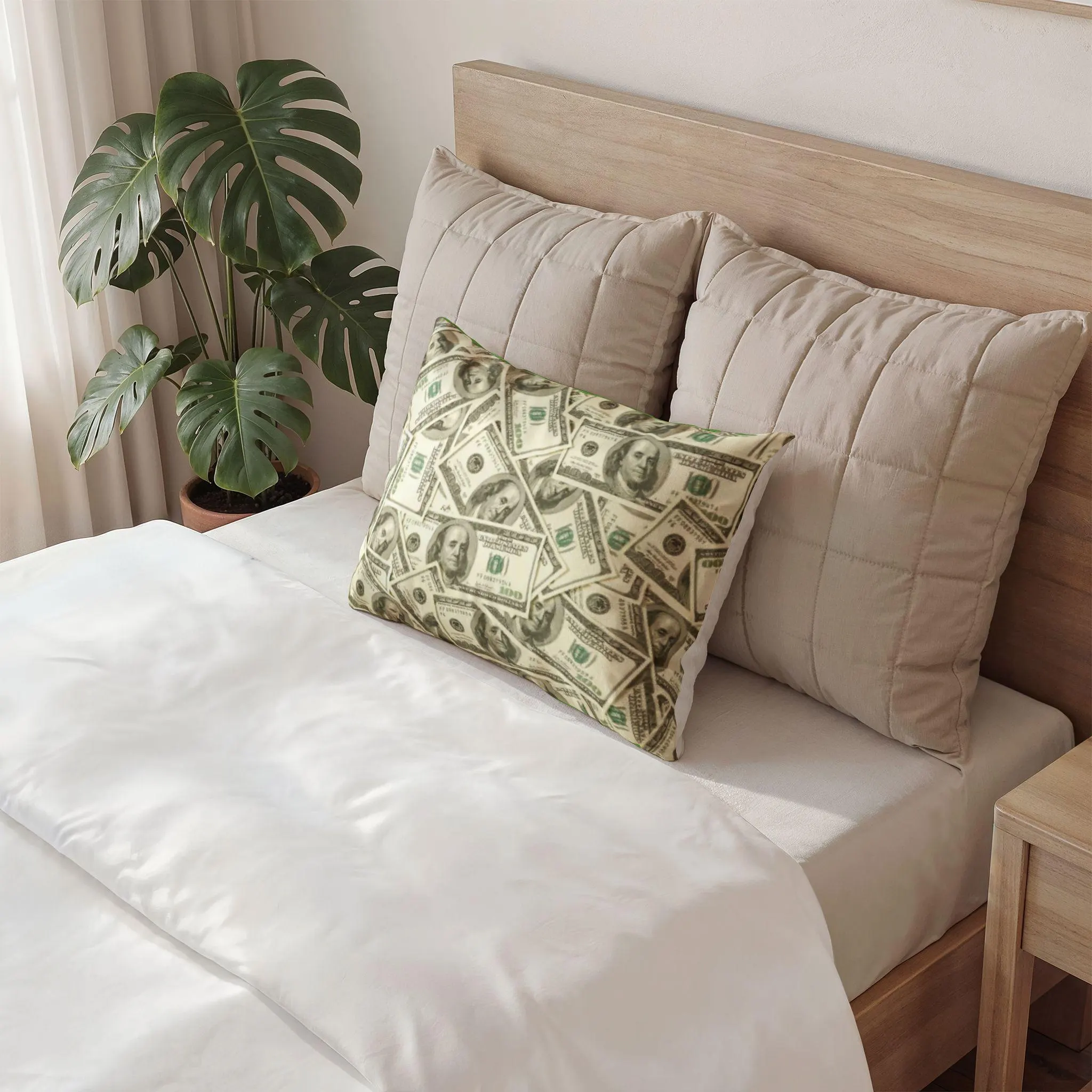 Money Print Pillow Sham | Cash Pattern Decorative Pillowcase
