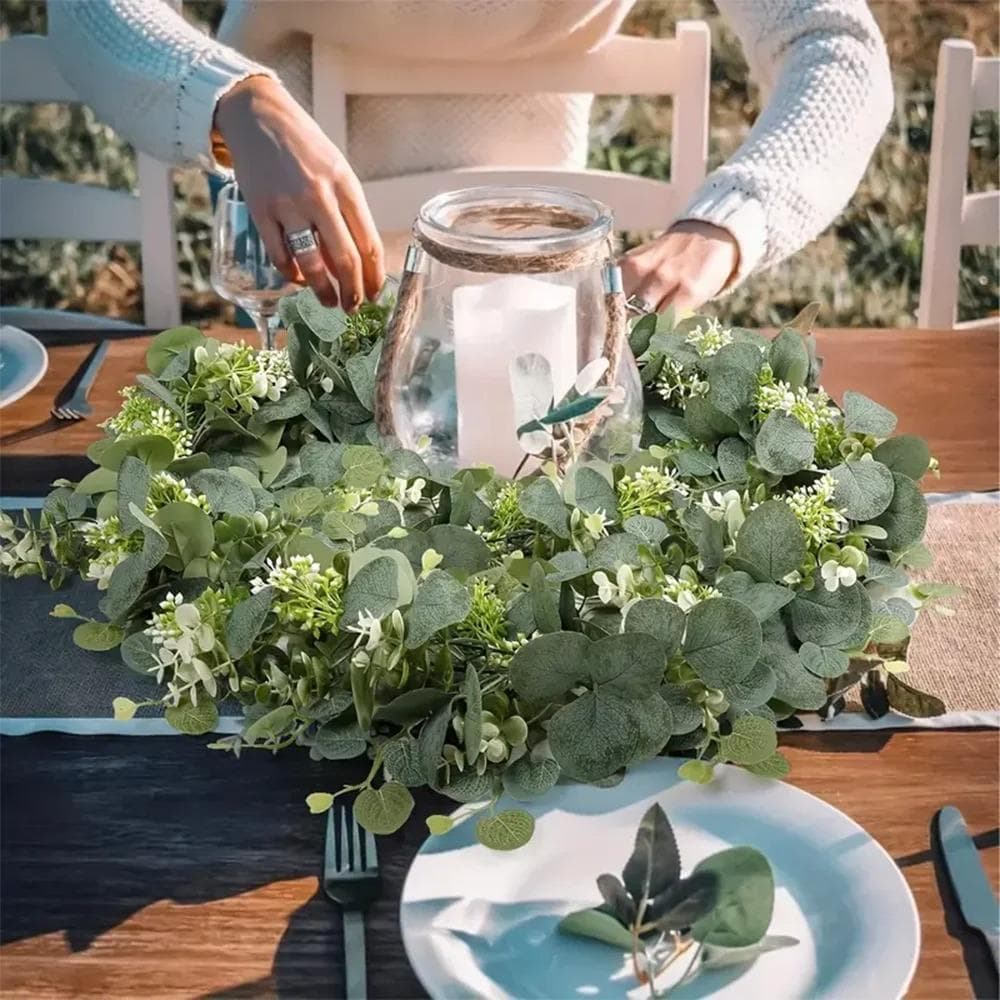 Eucalyptus Garland with White Flower, Faux floral Vine, Artificial Wedding Arch swag, table runner greenery, mantel party decor 4/2PCS - image 5