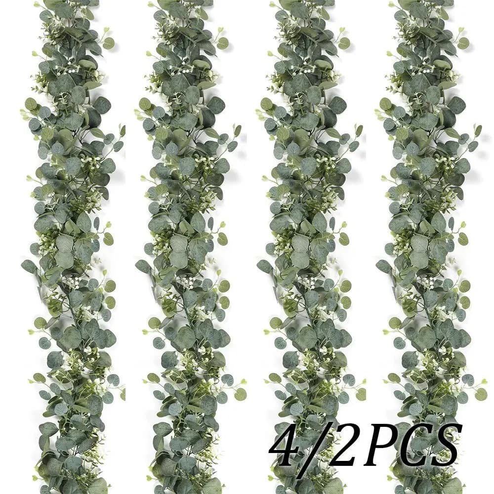 Eucalyptus Garland with White Flower, Faux floral Vine, Artificial Wedding Arch swag, table runner greenery, mantel party decor 4/2PCS - image 3
