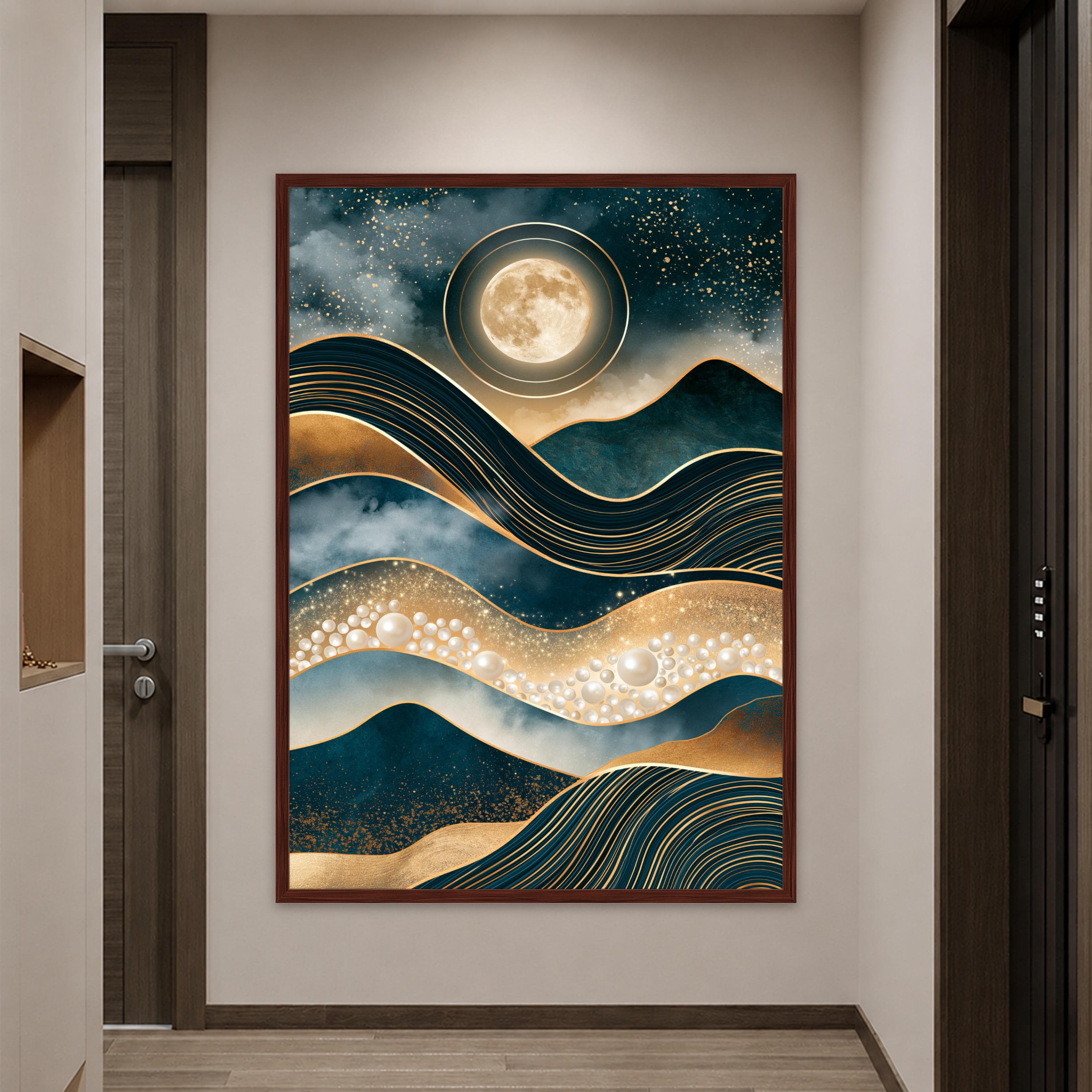 Moonlit Waves Canvas Print, Abstract Wall Art with Gold and Blue Tones for Modern Home Decor in Living Room or Bedroom, moonlit waves art - image 5