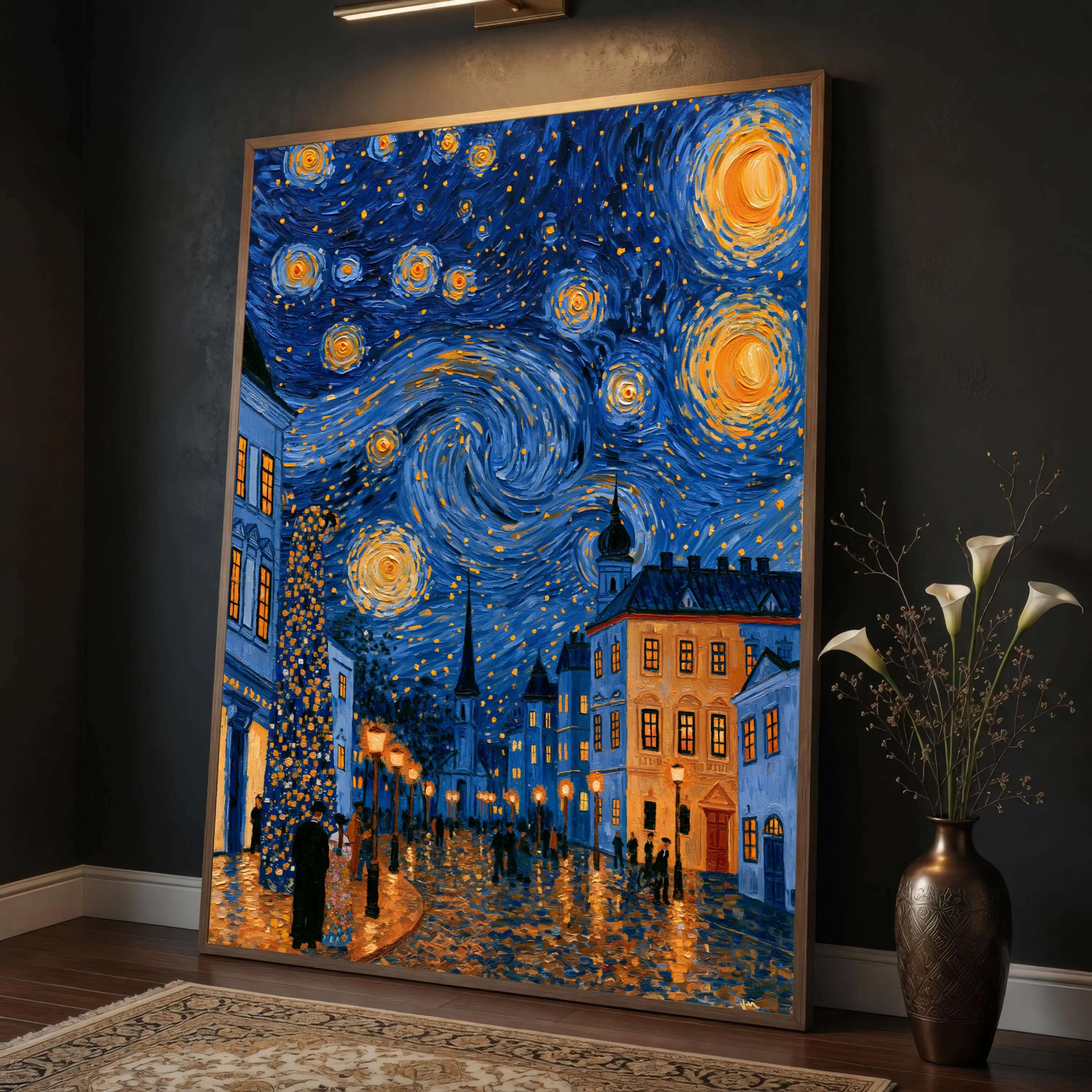Vibrant Starry Night Canvas Print, Blue and Yellow Night Sky Wall Art, Perfect for Living Room or Bedroom Decor, starry night art