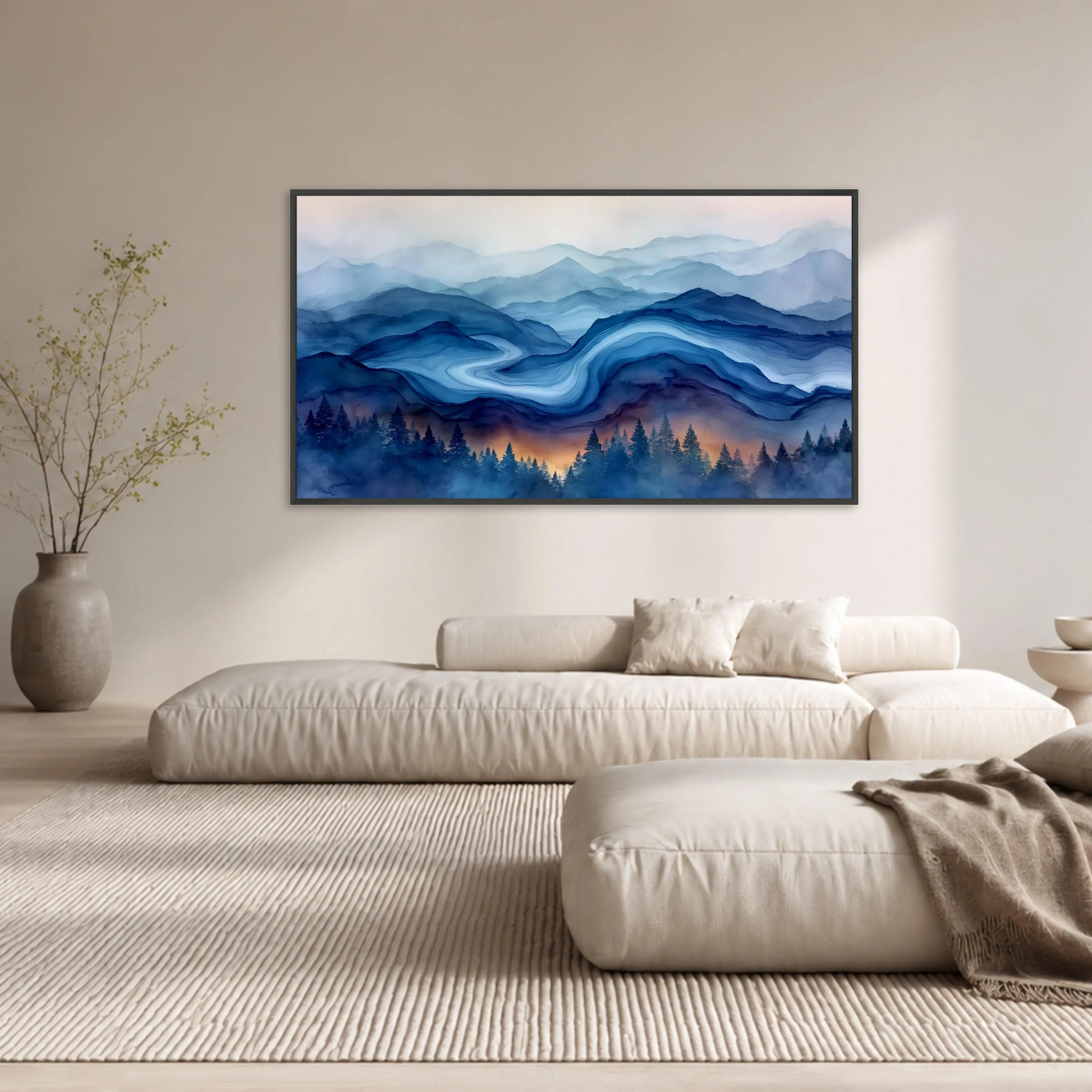Moody Mountain Landscape Canvas Print, Blue and Gray Abstract Wall Art for Home Decor, Nature Inspired Design, mountain wall art - image 5
