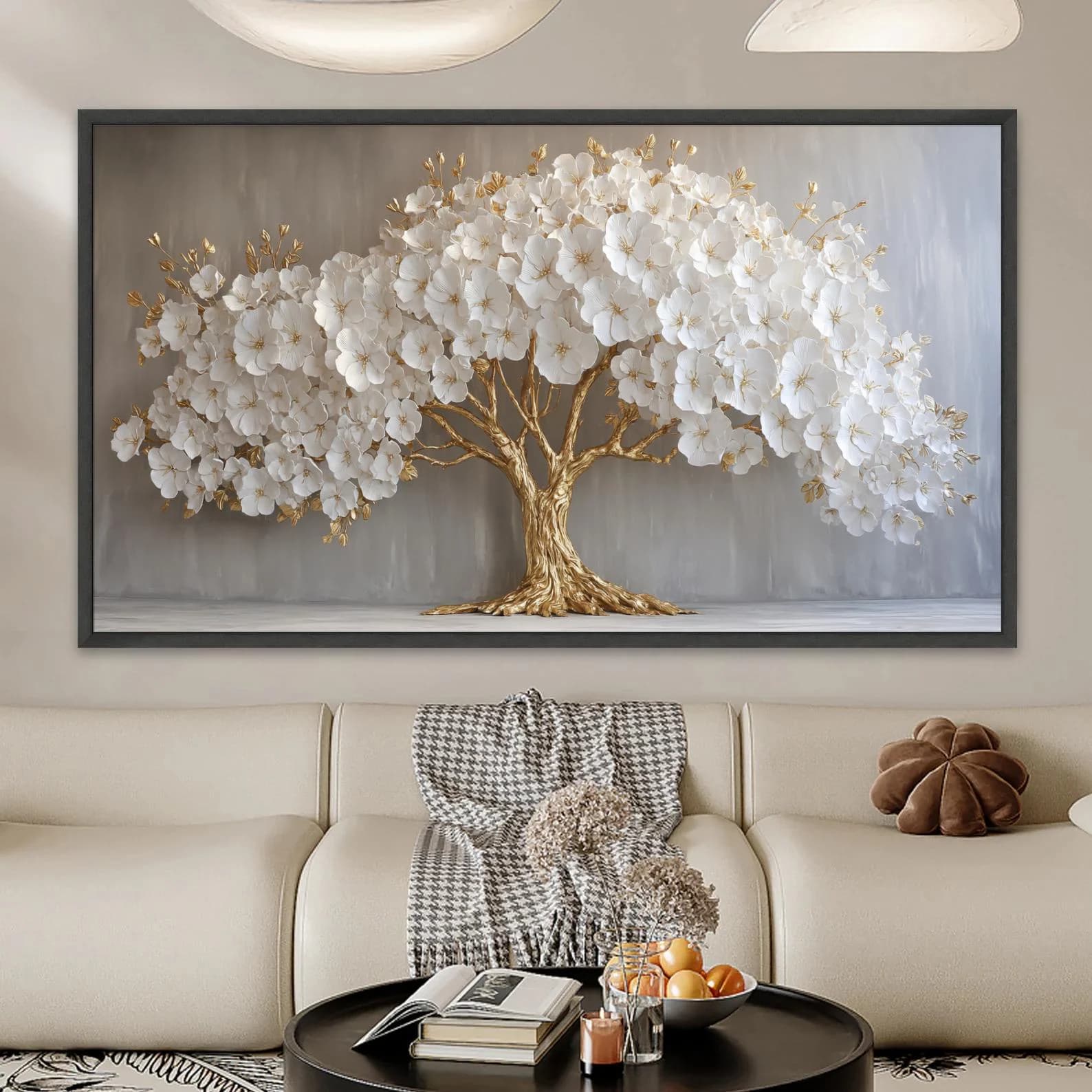 White Blossom Tree Canvas Art, Luxe Botanical Floral Wall Decor - image 5