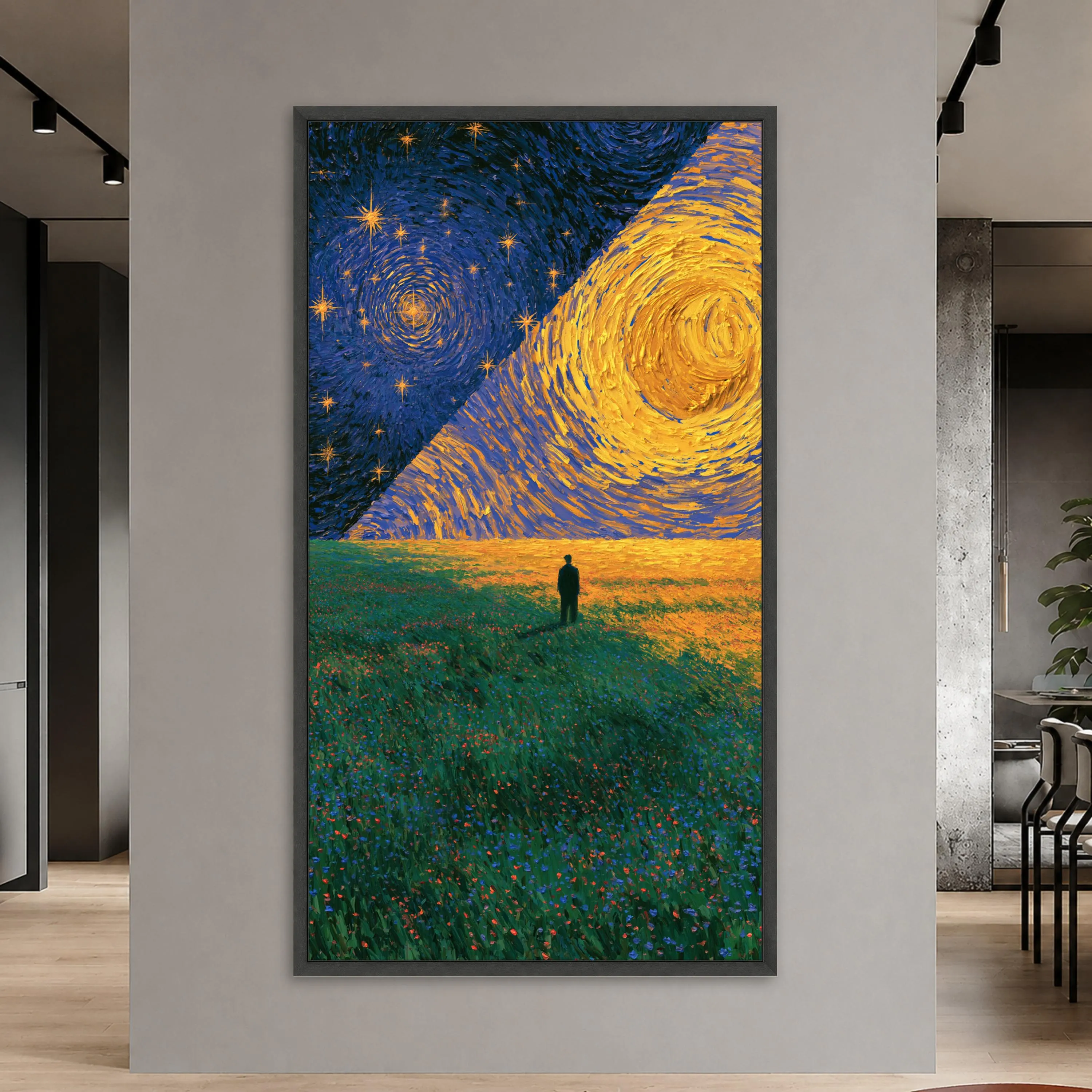 Starry Night Landscape Canvas Print, Vibrant Celestial Sky and Field Wall Art for Modern Home Decor, Unique Art Piece, landscape wall art - image 3
