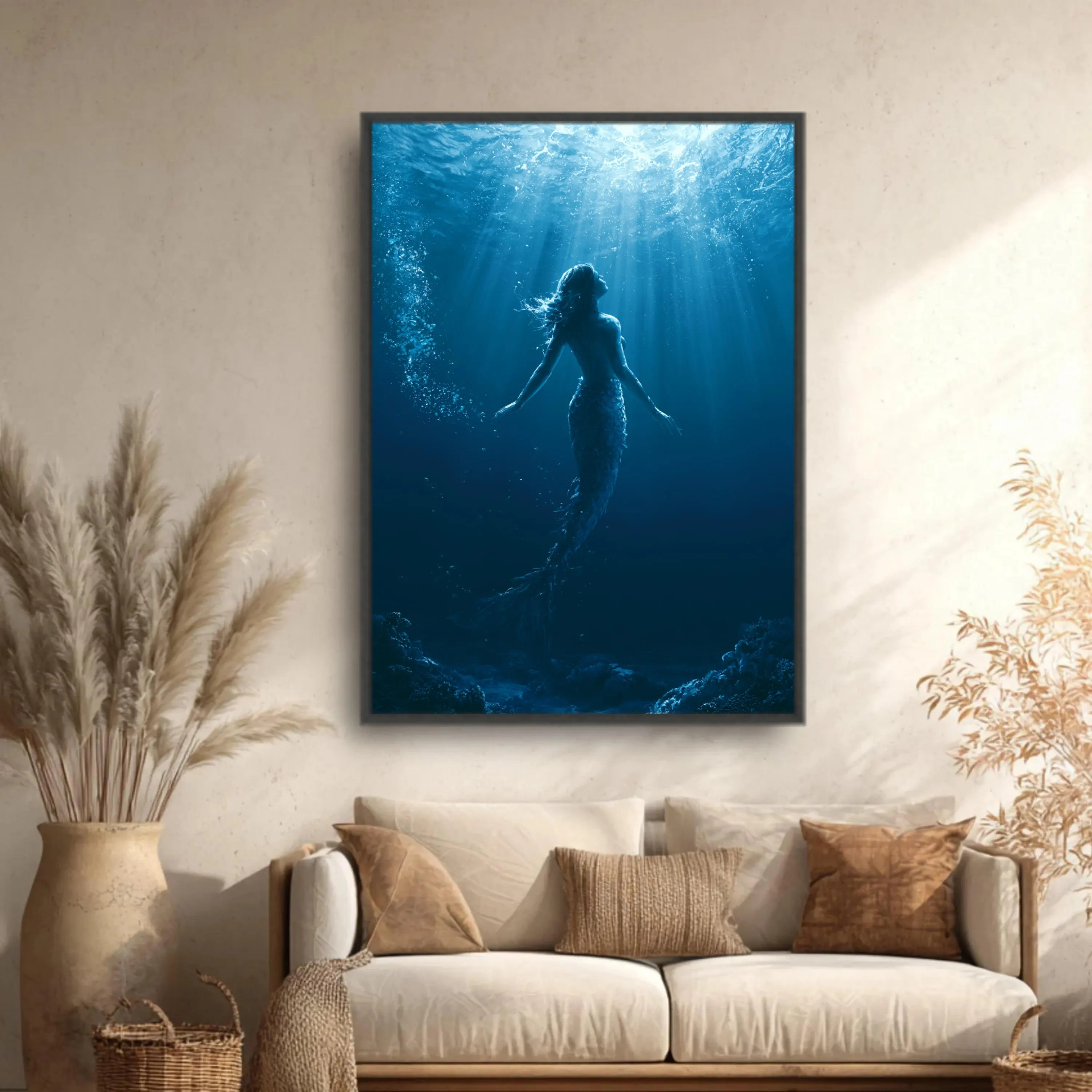 Mermaid Canvas Print, Underwater Ocean Fantasy Art, Coastal Siren Wall Decor - image 5