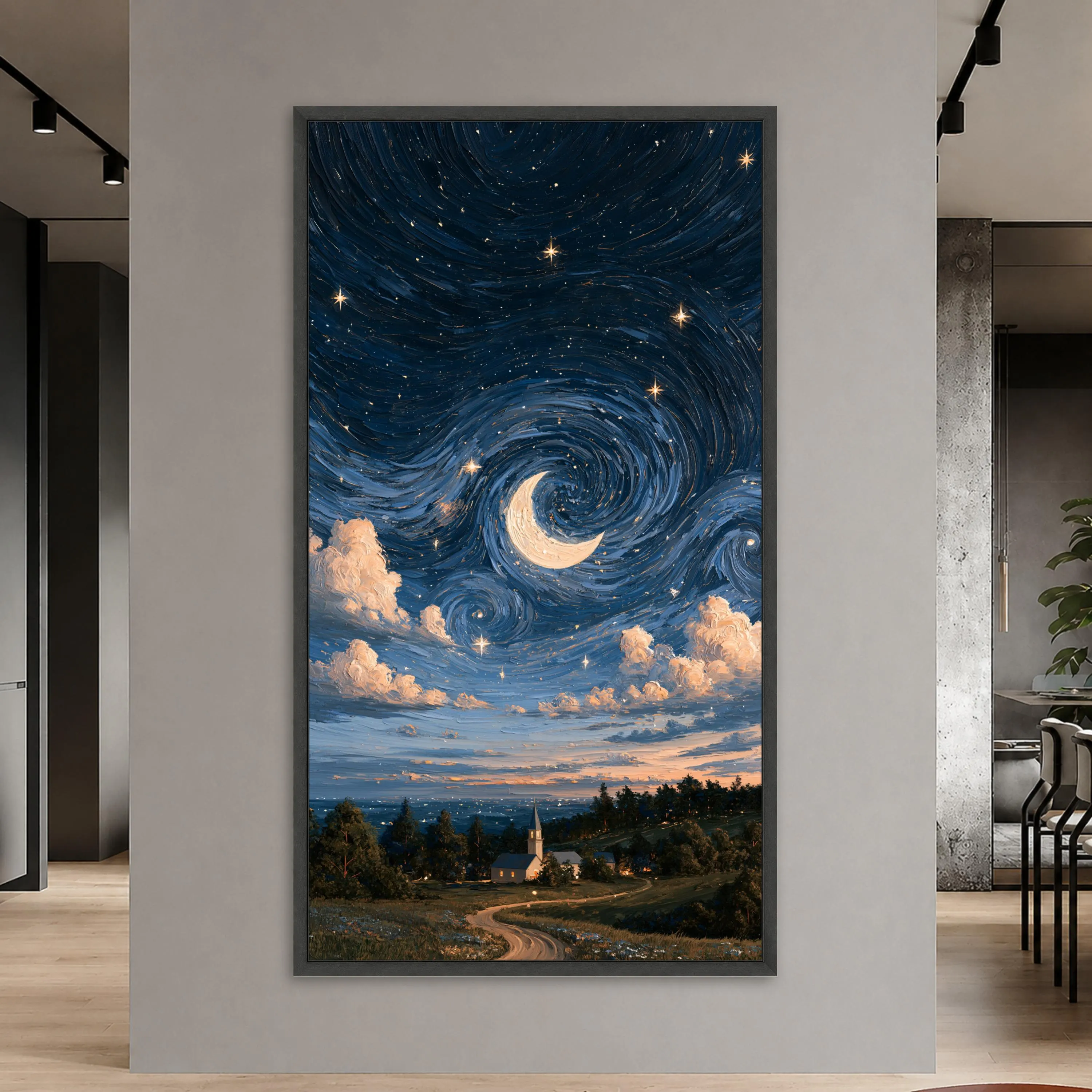 Moonlit Night Sky Canvas Print, Dreamy Landscape Wall Art for Home Decor, Starry Sky and Clouds Art for Living Room, moonlit canvas - image 3