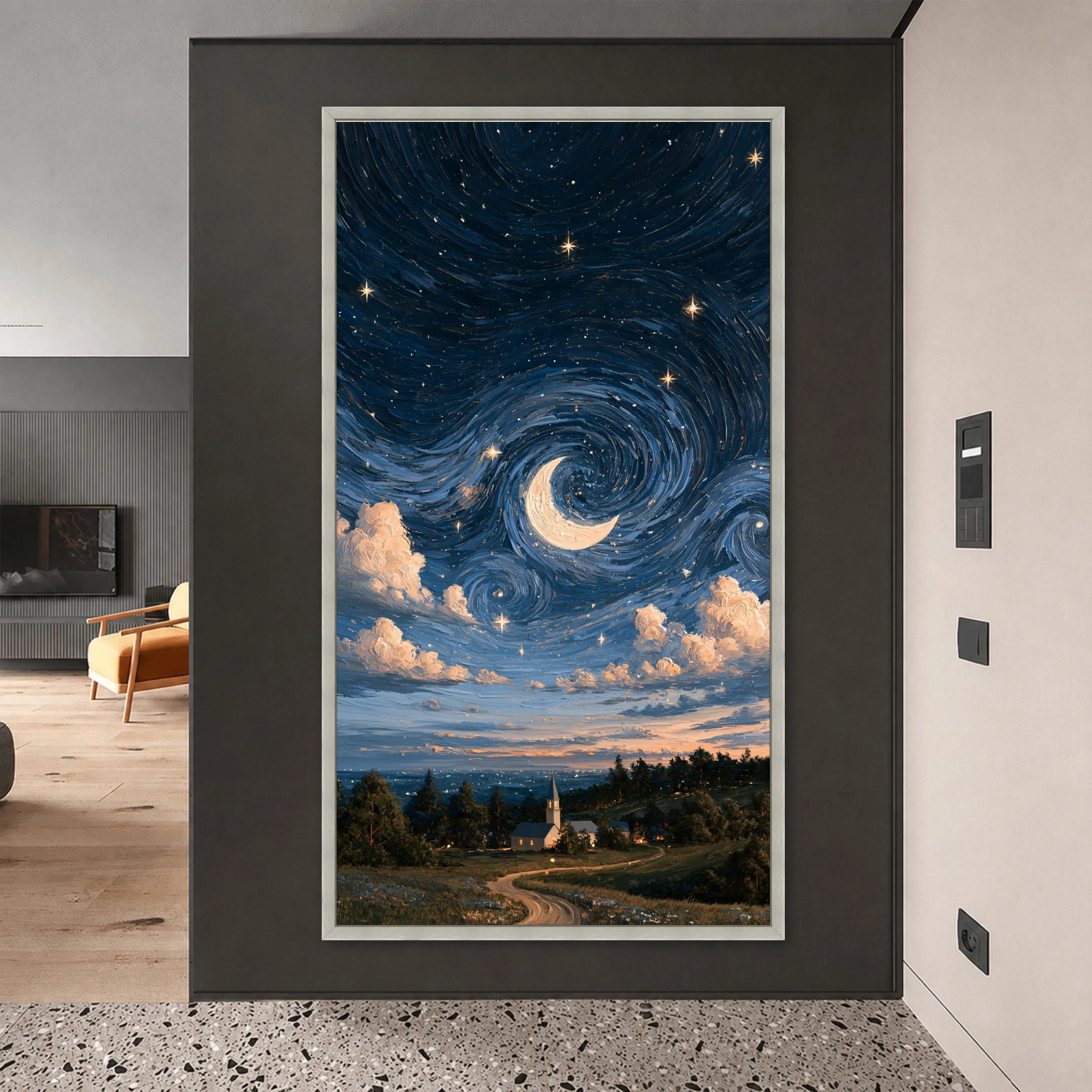 Moonlit Night Sky Canvas Print, Dreamy Landscape Wall Art for Home Decor, Starry Sky and Clouds Art for Living Room, moonlit canvas - image 5