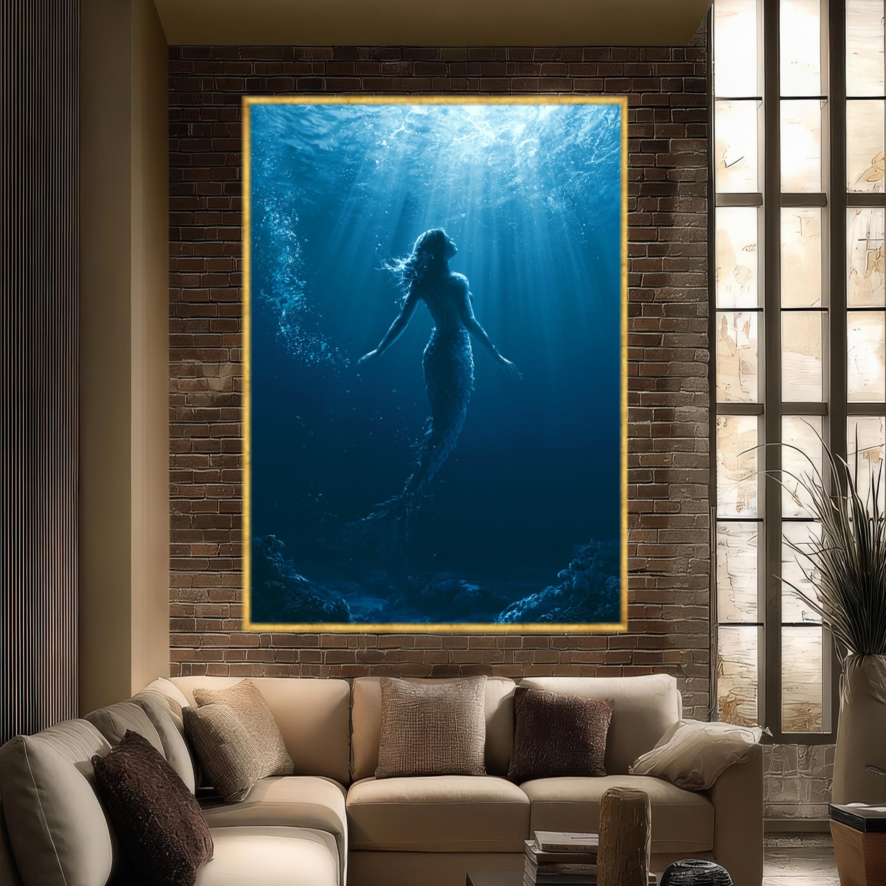 Mermaid Canvas Print, Underwater Ocean Fantasy Art, Coastal Siren Wall Decor - image 4