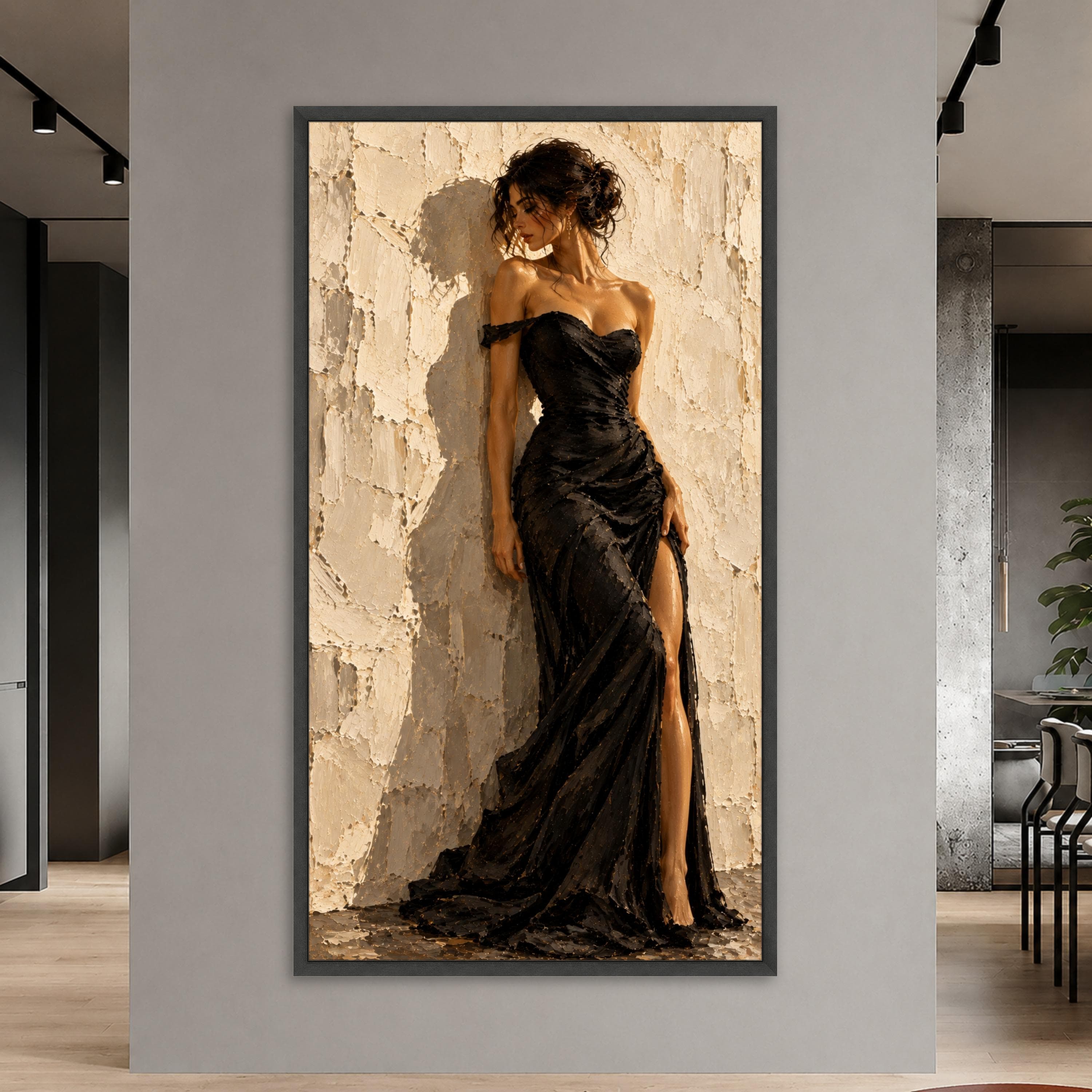 Elegant Black Dress Canvas Print, Chic Wall Art for Modern Decor, Fashion Illustration for Stylish Home and Bedroom, black dress art - image 3