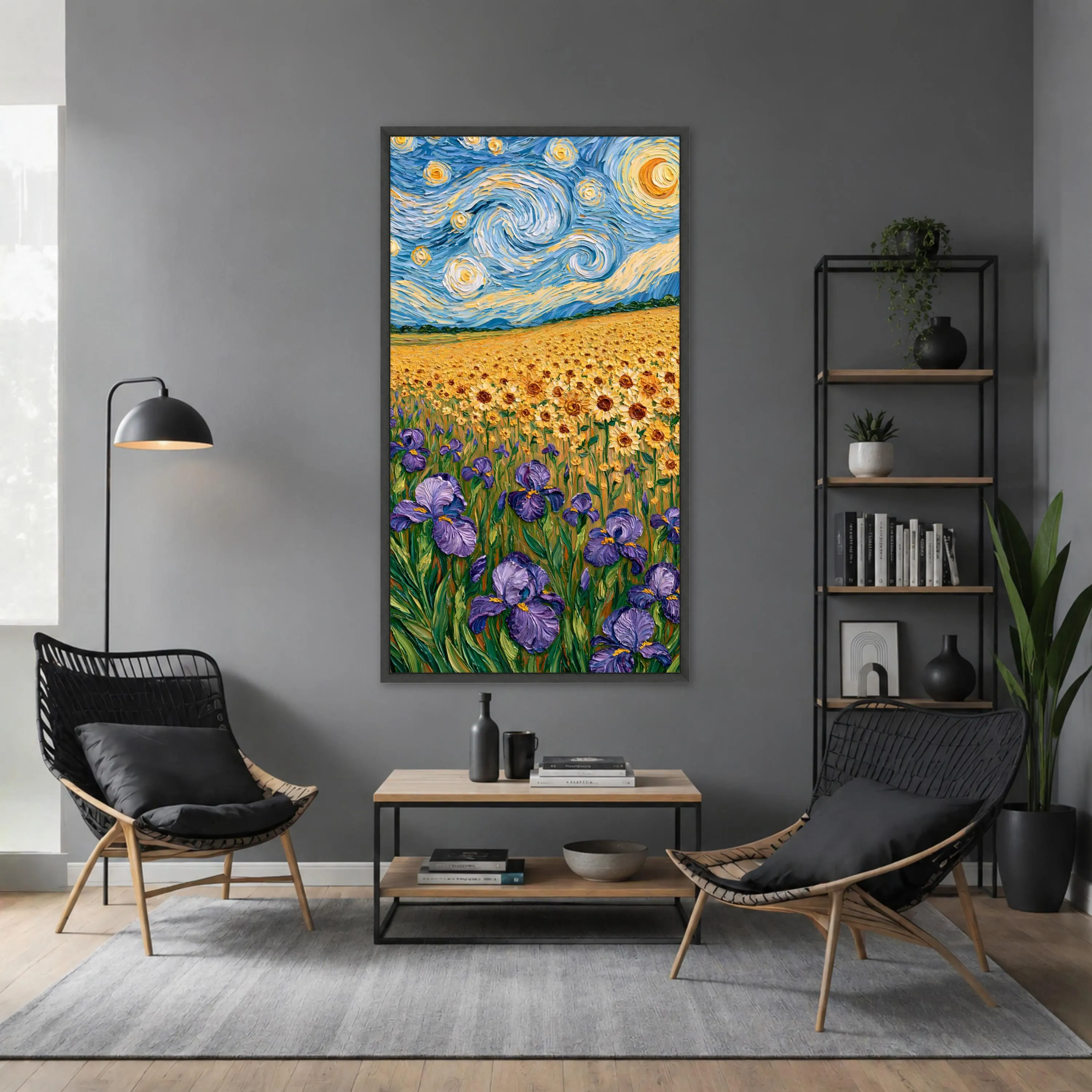 Vibrant Sunflower and Iris Canvas Print, Colorful Floral Wall Art for Home Decor, Nature Landscape Art, Bright and Cheerful - image 4
