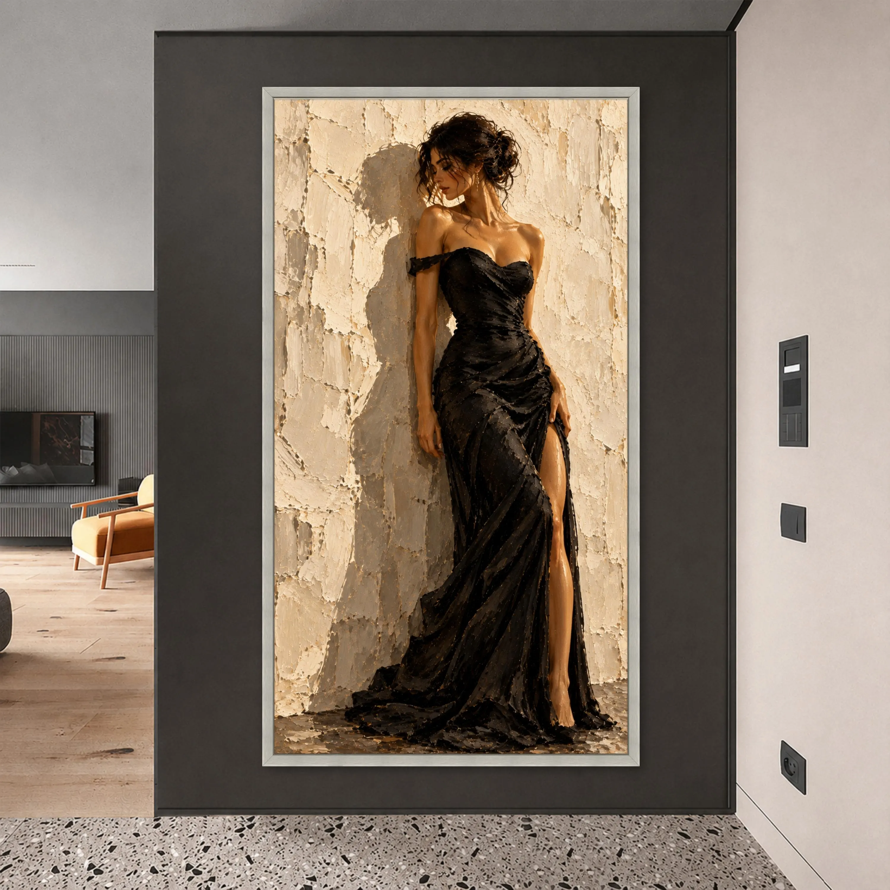 Elegant Black Dress Canvas Print, Chic Wall Art for Modern Decor, Fashion Illustration for Stylish Home and Bedroom, black dress art - image 5