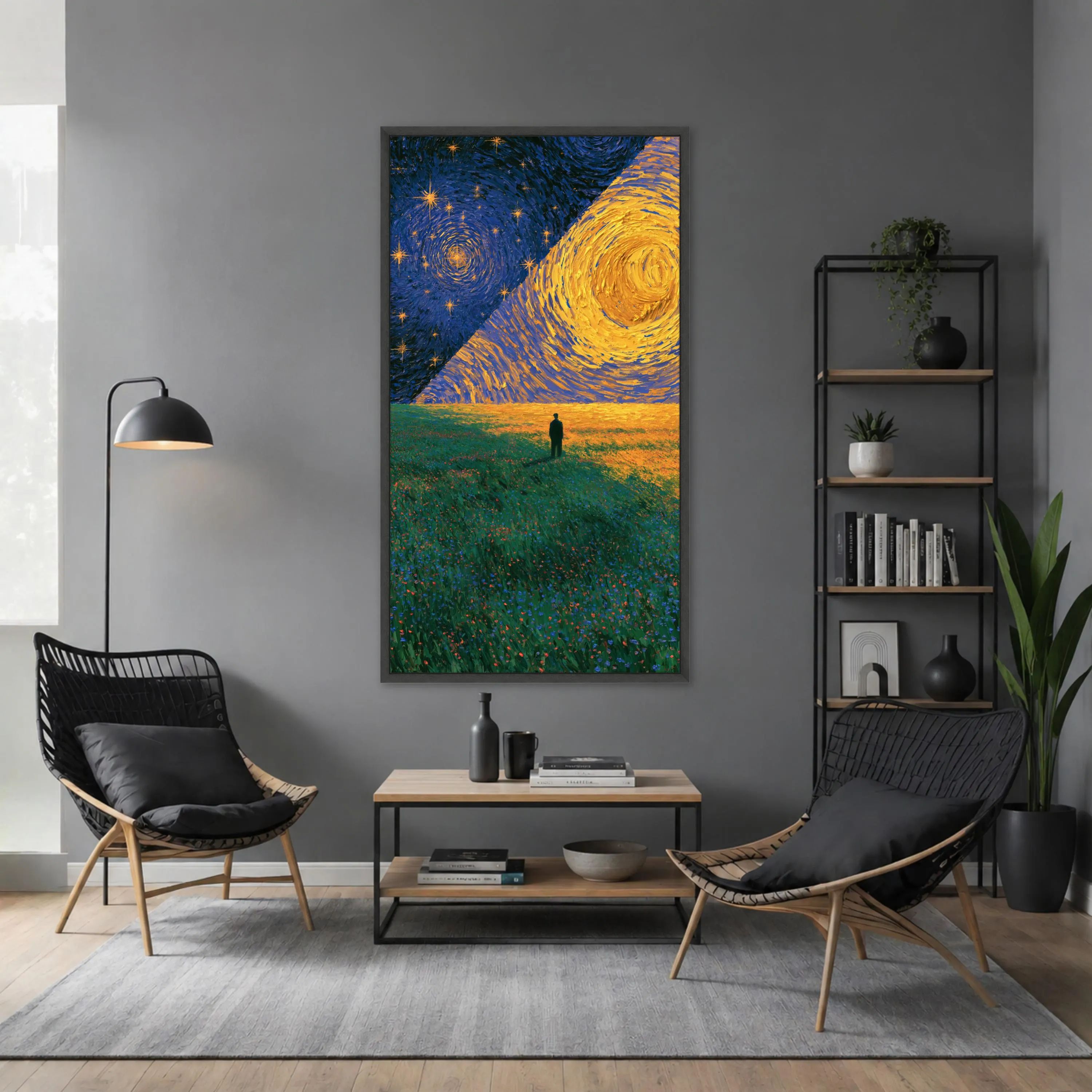 Starry Night Landscape Canvas Print, Vibrant Celestial Sky and Field Wall Art for Modern Home Decor, Unique Art Piece, landscape wall art - image 4