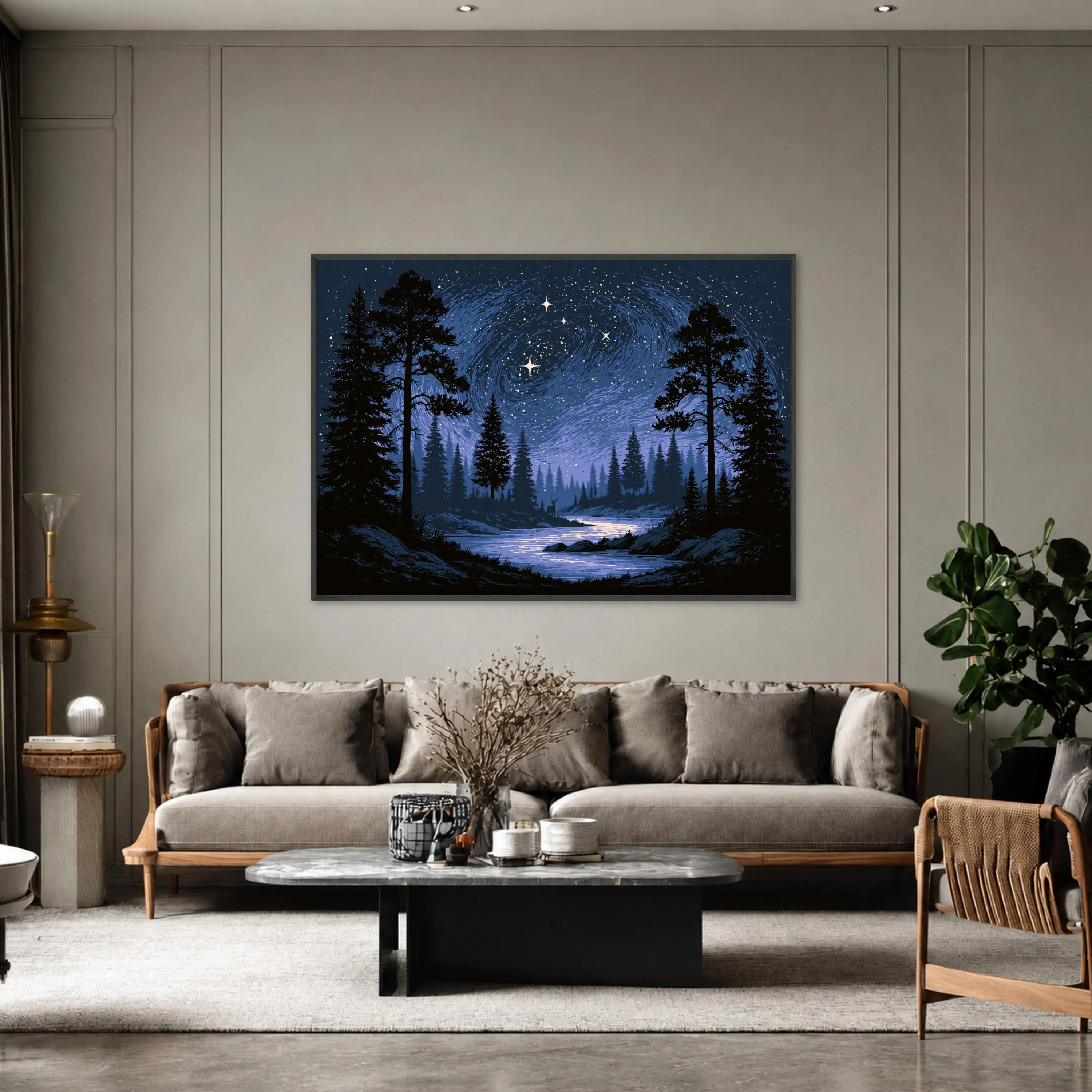 Moody Night Sky Canvas Print, Starry Forest and River Scene, Nature Wall Art for Living Room or Bedroom Decor, night sky print - image 5