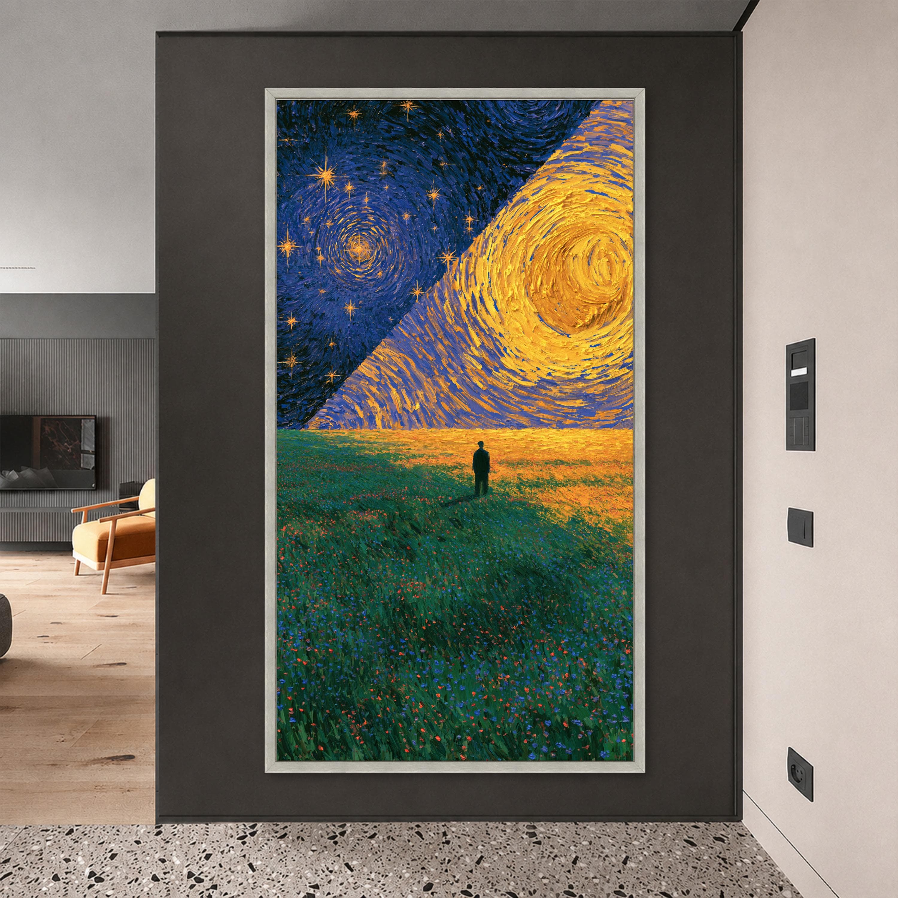 Starry Night Landscape Canvas Print, Vibrant Celestial Sky and Field Wall Art for Modern Home Decor, Unique Art Piece, landscape wall art - image 5