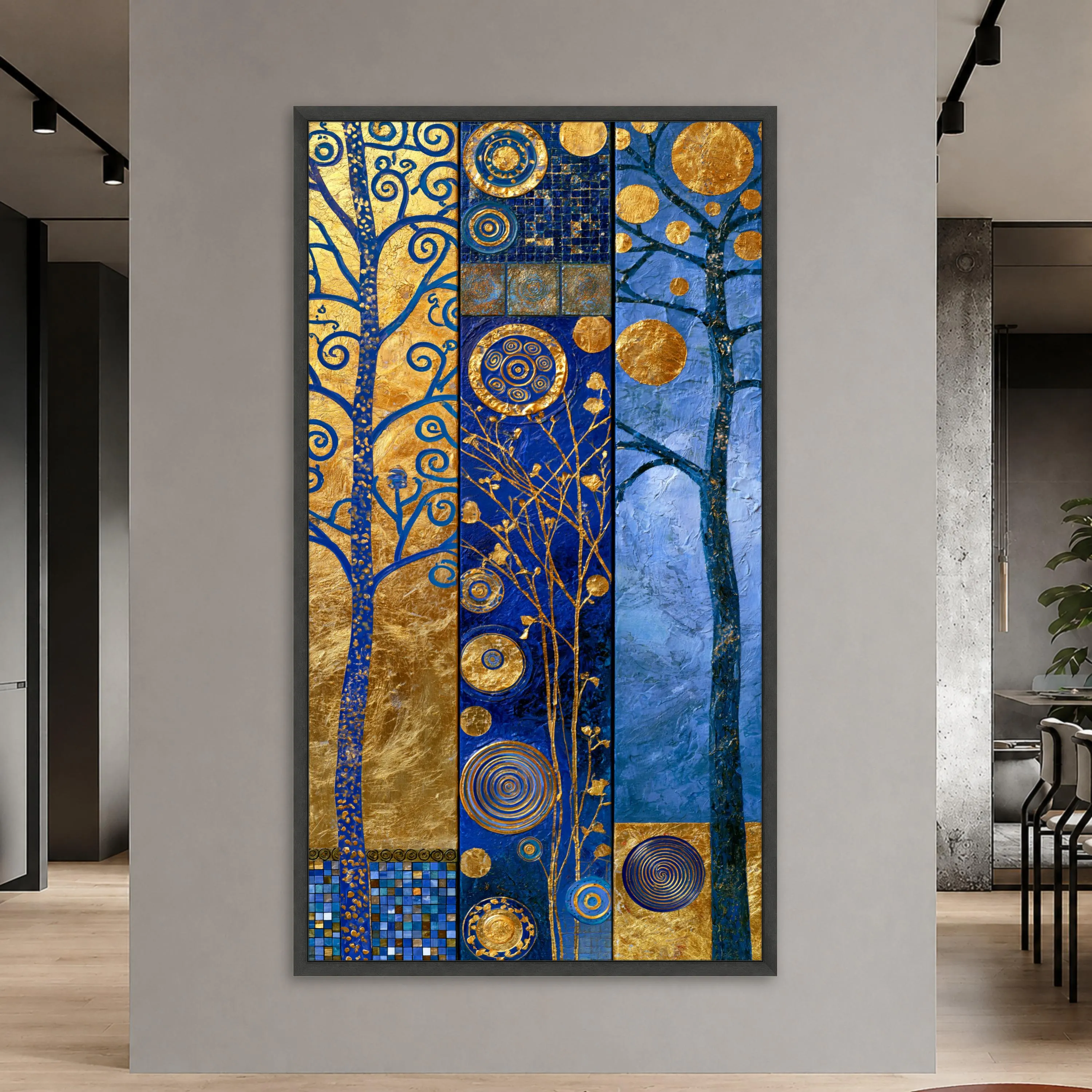 Blue and Gold Abstract Canvas Print, Modern Wall Art with Spirals and Trees, Unique Decor for Living Room or Bedroom, abstract wall art - image 3