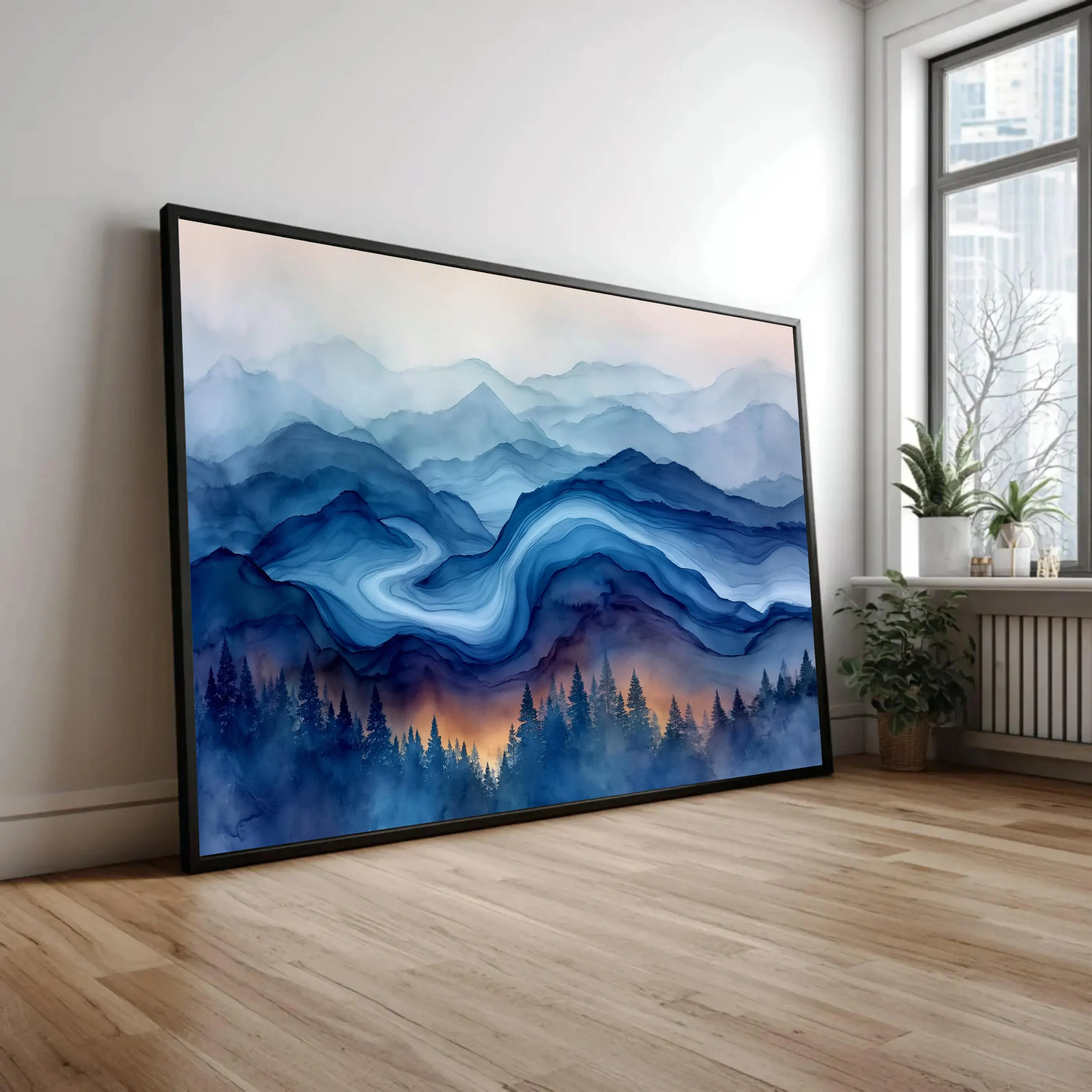 Moody Mountain Landscape Canvas Print, Blue and Gray Abstract Wall Art for Home Decor, Nature Inspired Design, mountain wall art - image 3