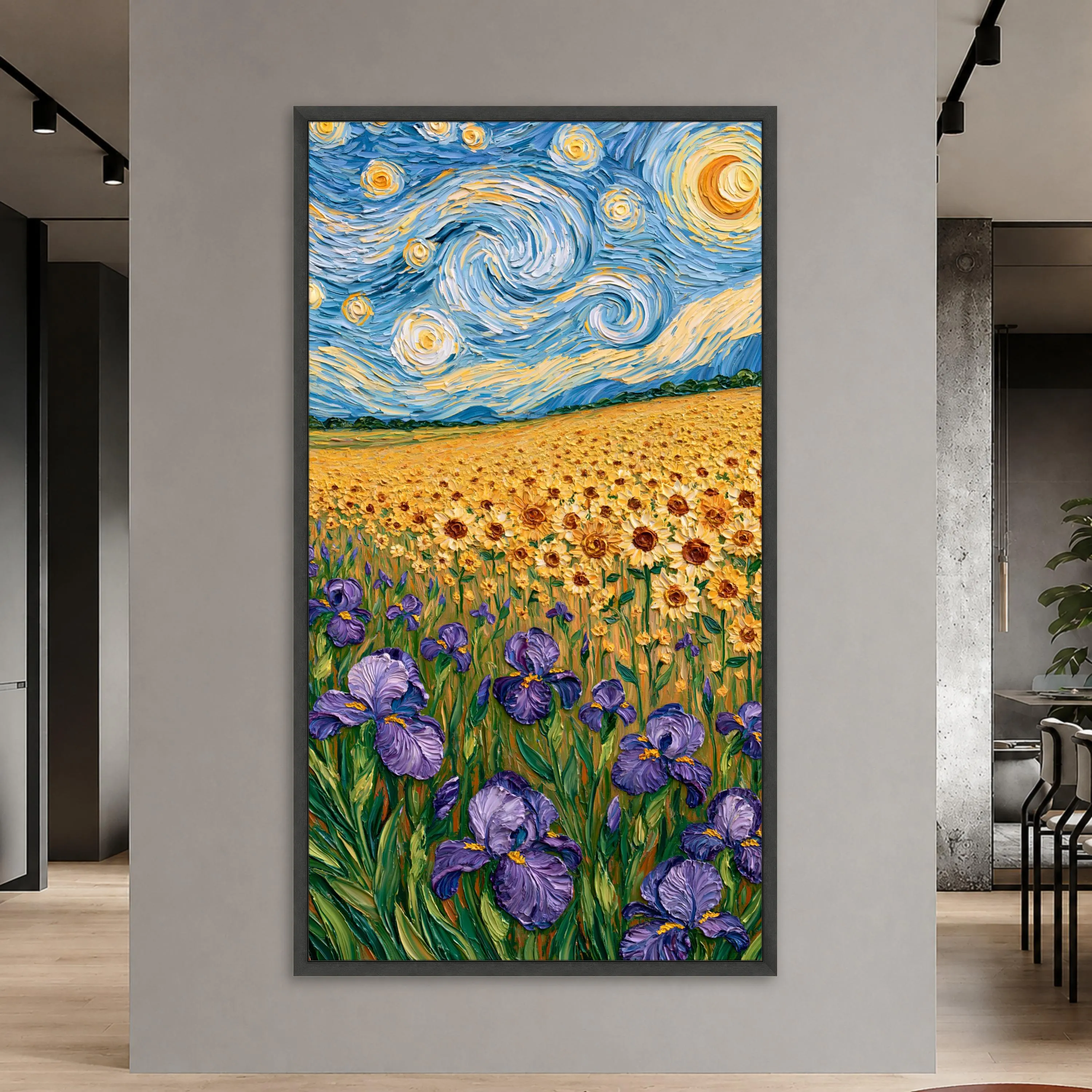 Vibrant Sunflower and Iris Canvas Print, Colorful Floral Wall Art for Home Decor, Nature Landscape Art, Bright and Cheerful - image 3