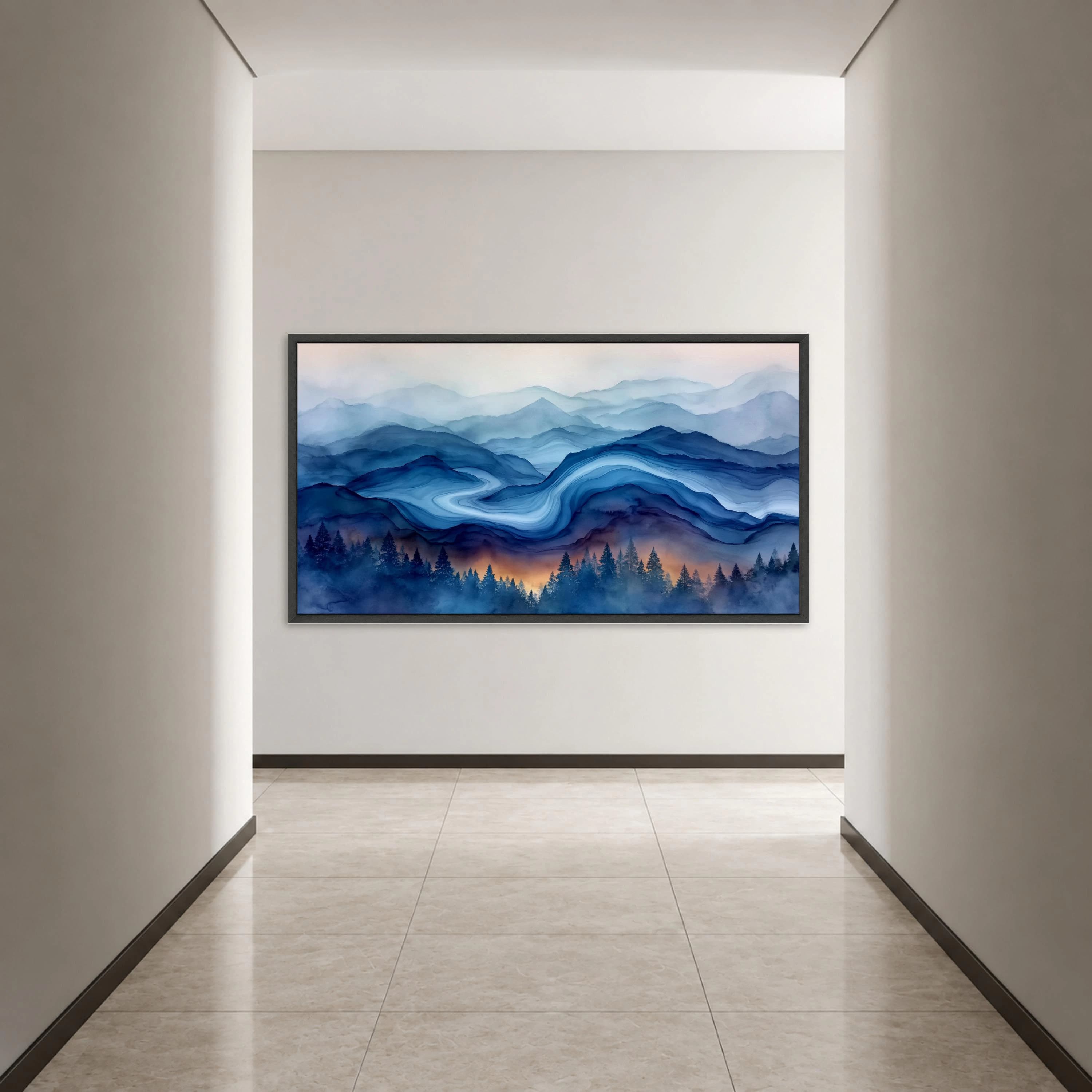 Moody Mountain Landscape Canvas Print, Blue and Gray Abstract Wall Art for Home Decor, Nature Inspired Design, mountain wall art - image 4